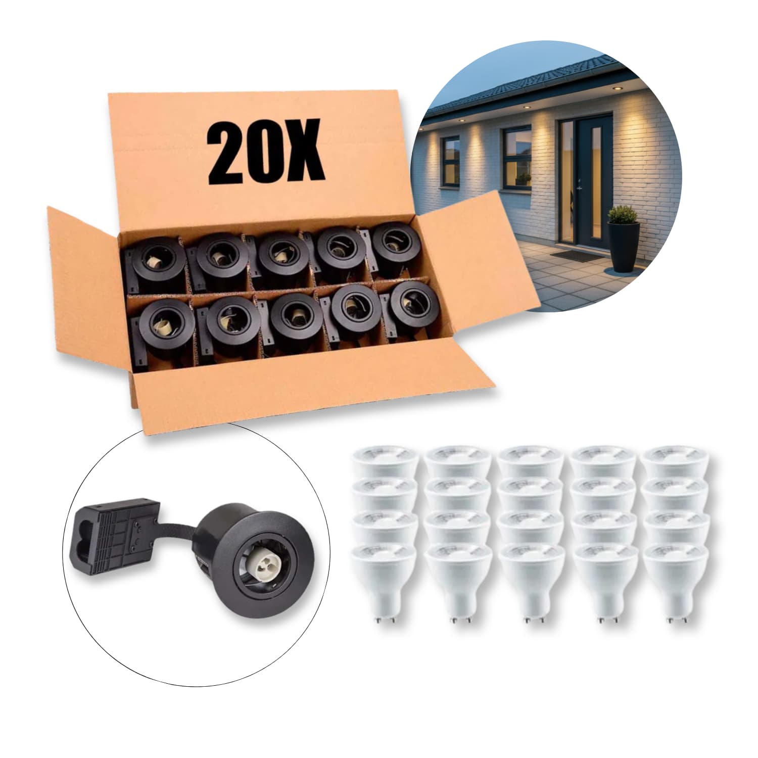 Udendørs Spot GU10 | Mat Sort | Inkl. LED Pærer | 230V | VENTA | 20 stk. Pakke