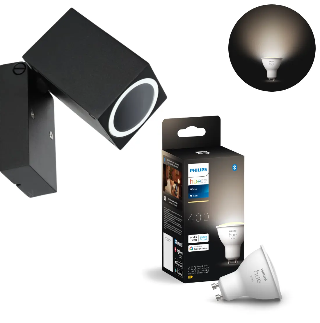 Udendørs Væglampe Inkl Philips Hue 1xgu10 Sort Spotlampe