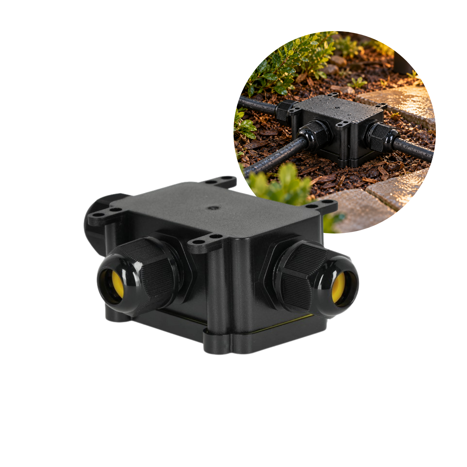 Utomhusanslutningshylsa | IP68 | 3x0,5–2,5 mm² | 4–8 mm | Svart