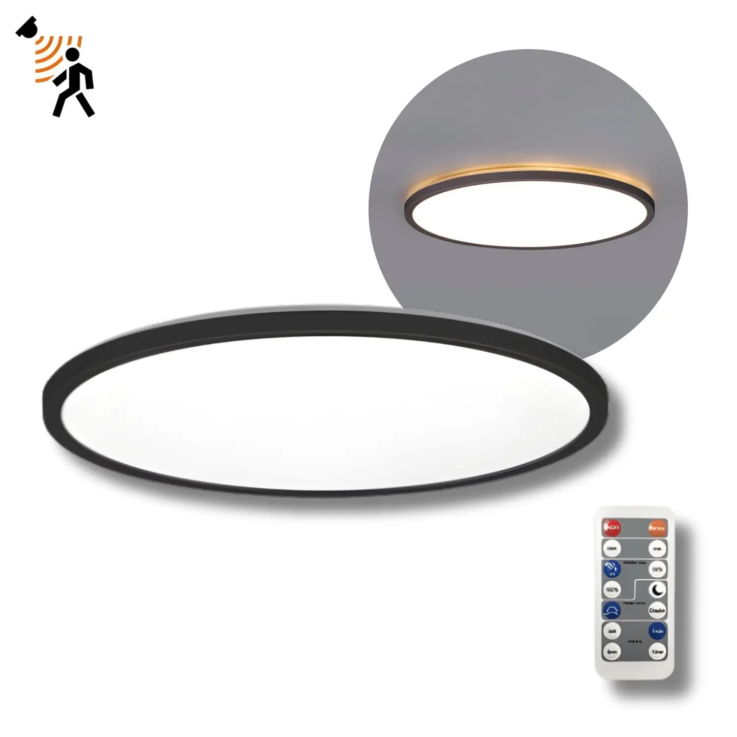 Taklampa med sensor | Ø225 | 3CCT | 1140lm | 12W | IP54 | NIVERA LX | Svart