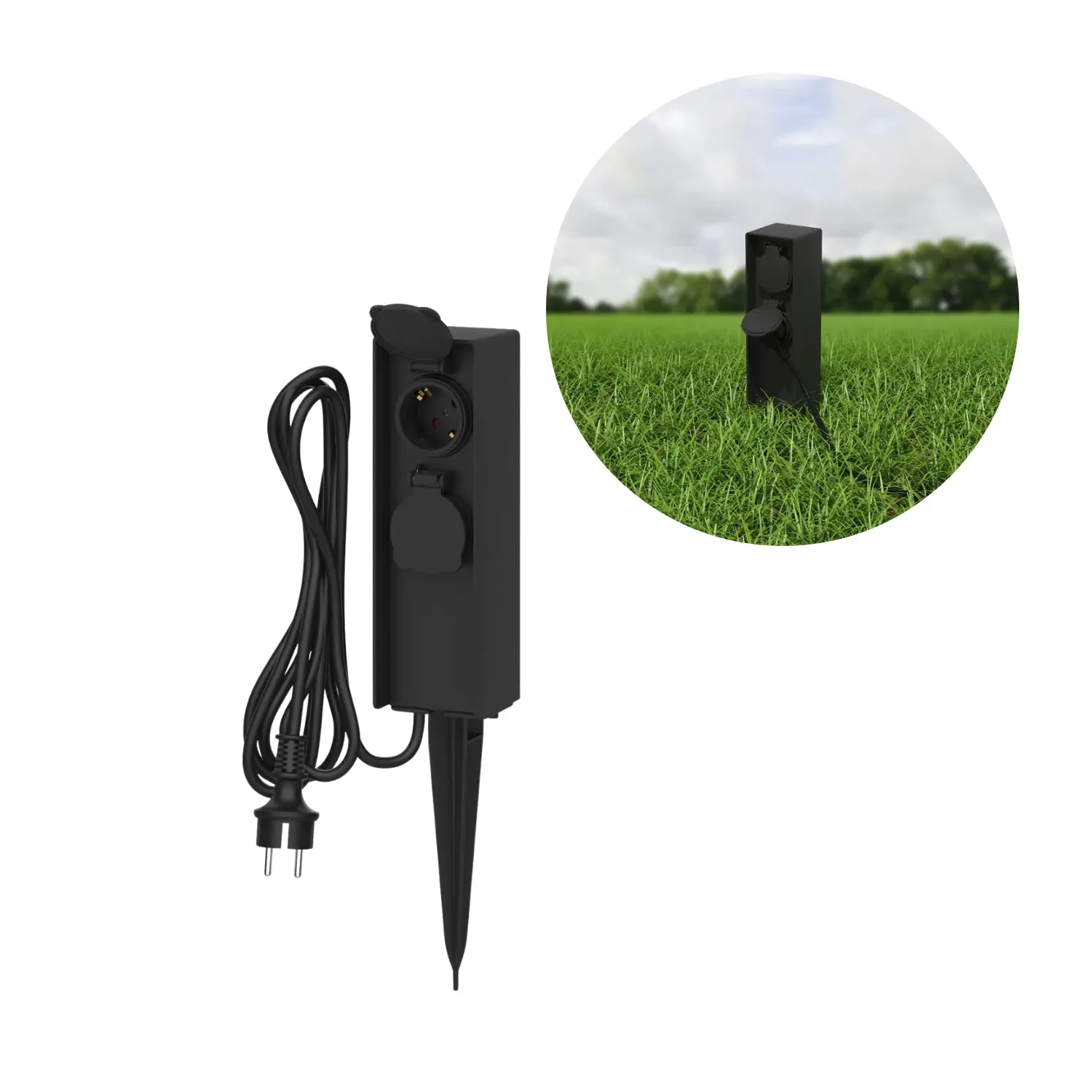Tuinspaak | 2xSchuko-stopcontact | 1,5 m kabel | IP44 | Zwart