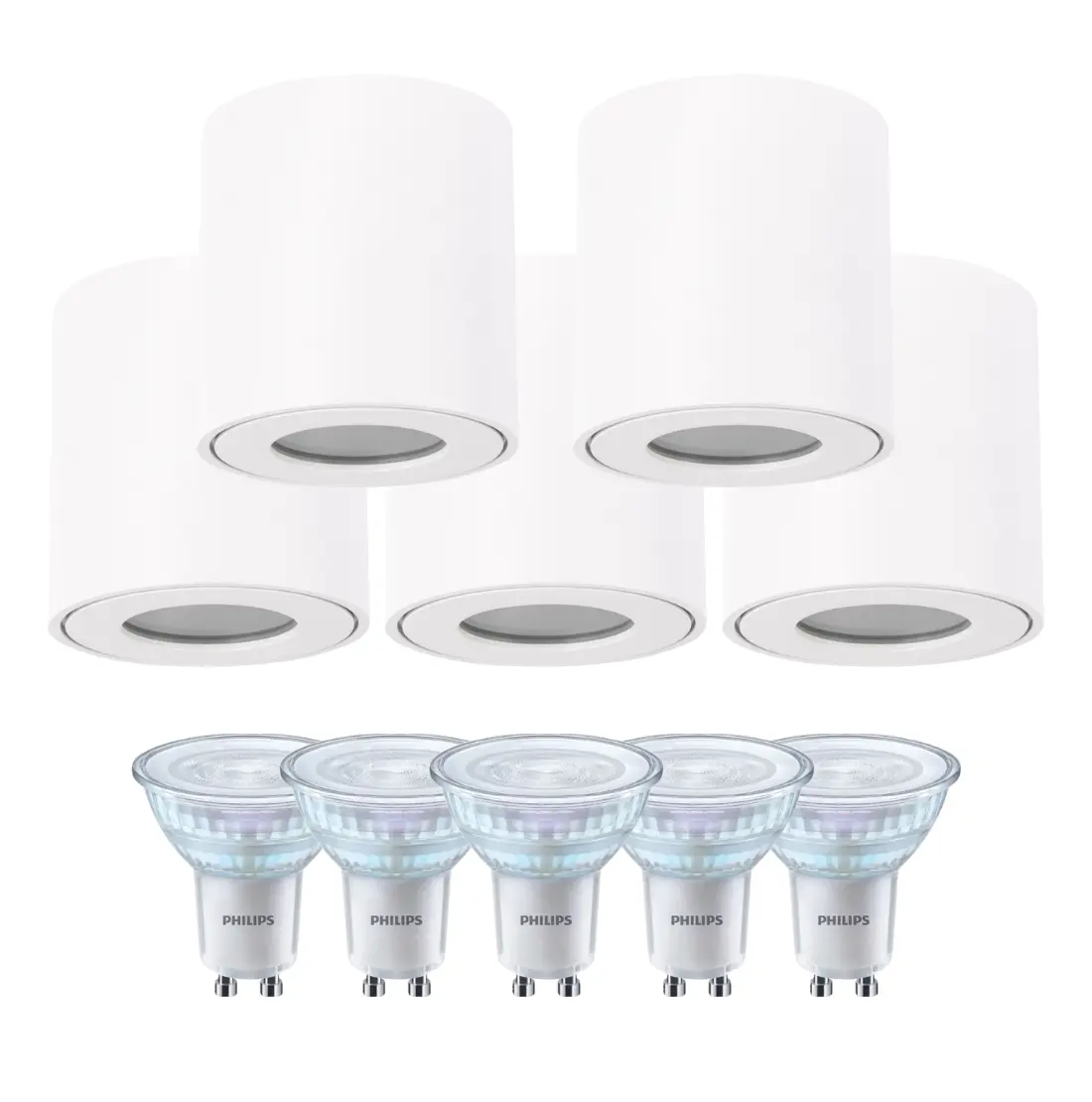 Takspotlights | 5 st Paket inkl. dimbara GU10 3000K | Utomhus | Rund | Vit | Zorba  