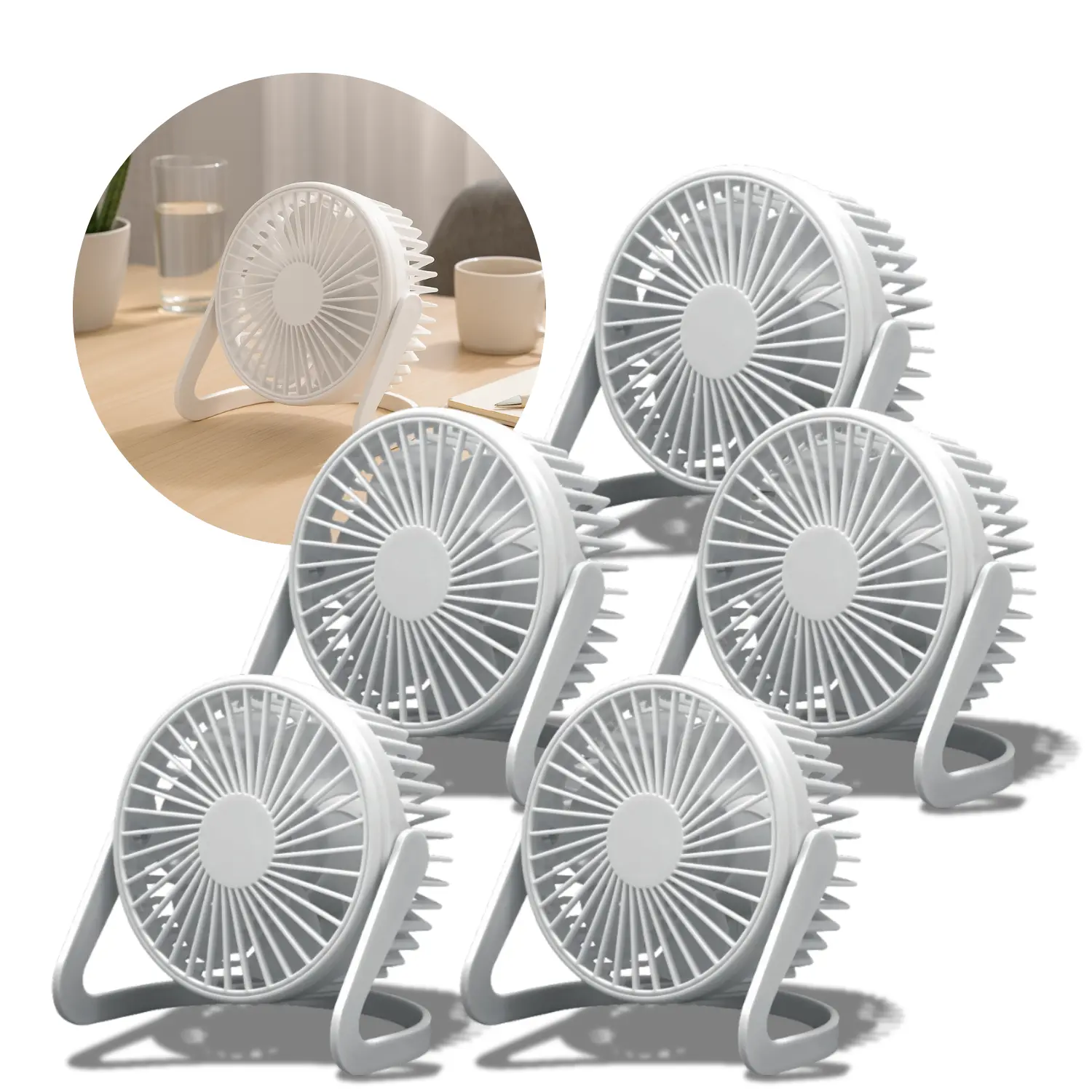 USB Ventilator - 5-Pak - Ø15cm - Bord Ventilator - Hvid