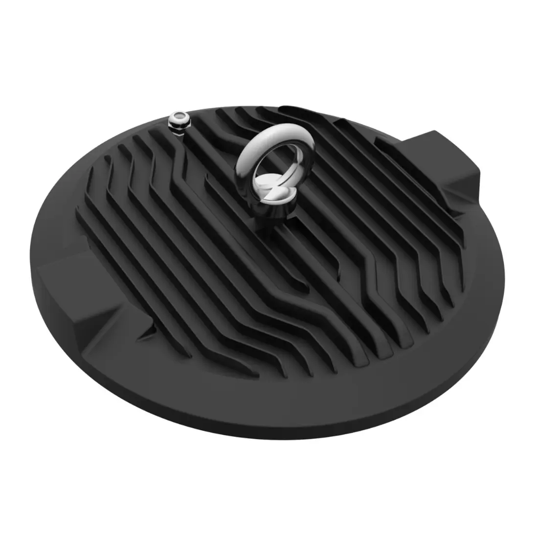 Industrilampe LED High Bay 200W med 24000lm, 4000K neutral hvid, IP65 tæthedsgrad og IK10 slagfasthed. Bagsiden af den runde lampe med sort køleprofil og fastmonteret ophængsøje.