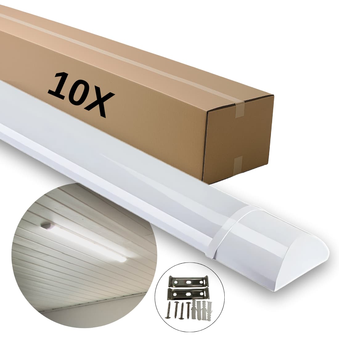 Flache LED-Leuchte | 120cm | 10er-Pack | CCT | 25/30/40W | LOTOS | Weiß