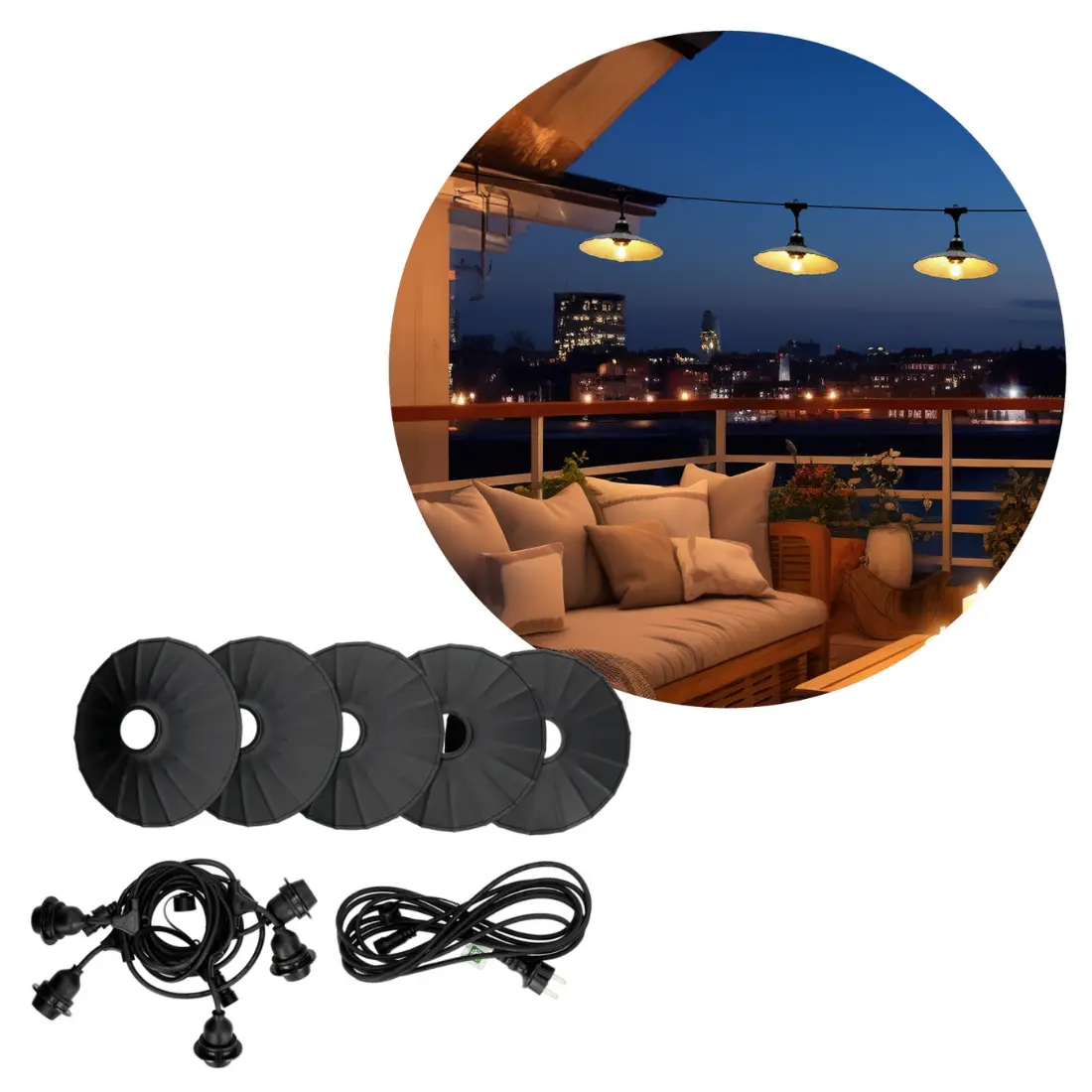 Lichterkette | 5m | 5xE27 | Inkl. Lampenschirm | CRETE M1 | Schwarz