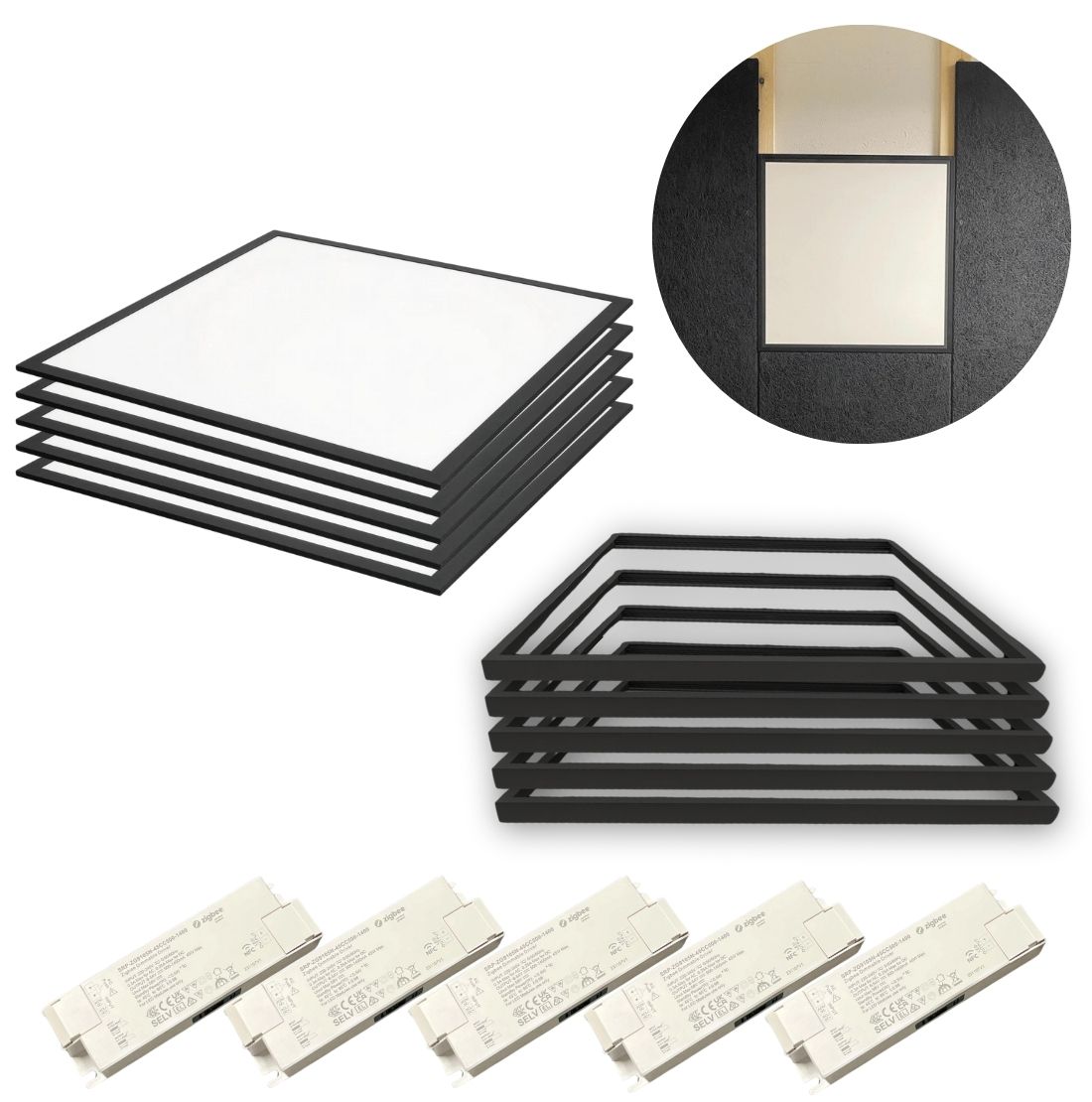 LED Panel 60x60 | 5-pack | Dimbar | 4000K | 4000lm | 40W | NIRA | Inkl. Troldtektram | Svart