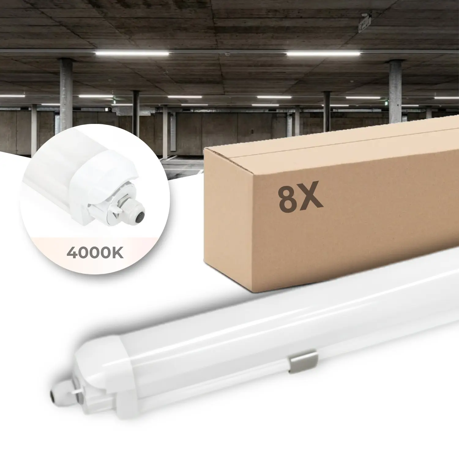 Wasserdichte LED-Leuchte | 8er-Pack | 120 cm | 4000 K | 4680 lm | 36 W | LUMEXO | Weiß
