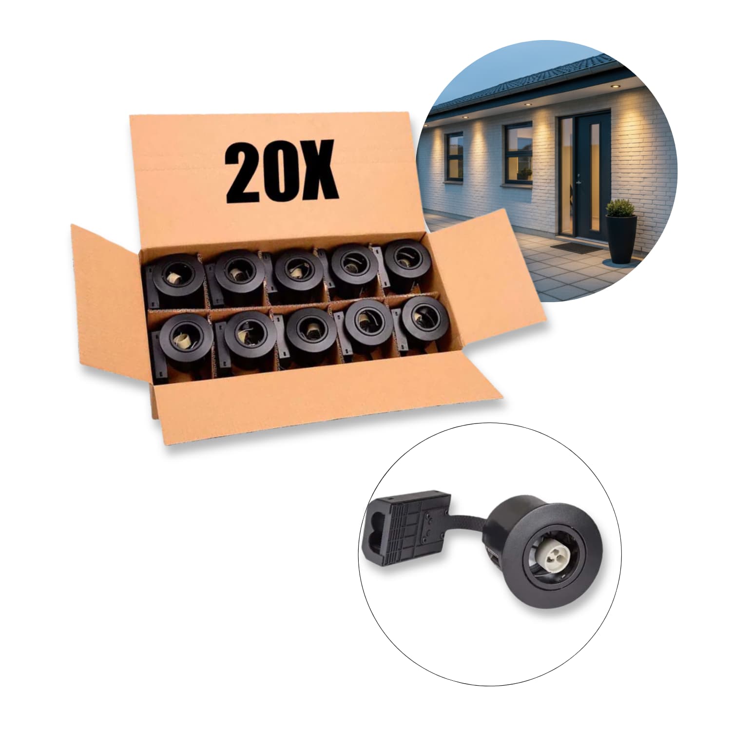 20 stk. Udendørs Spot | 230V | Indbygningsspot | GU10 | Mat Sort | VENTA