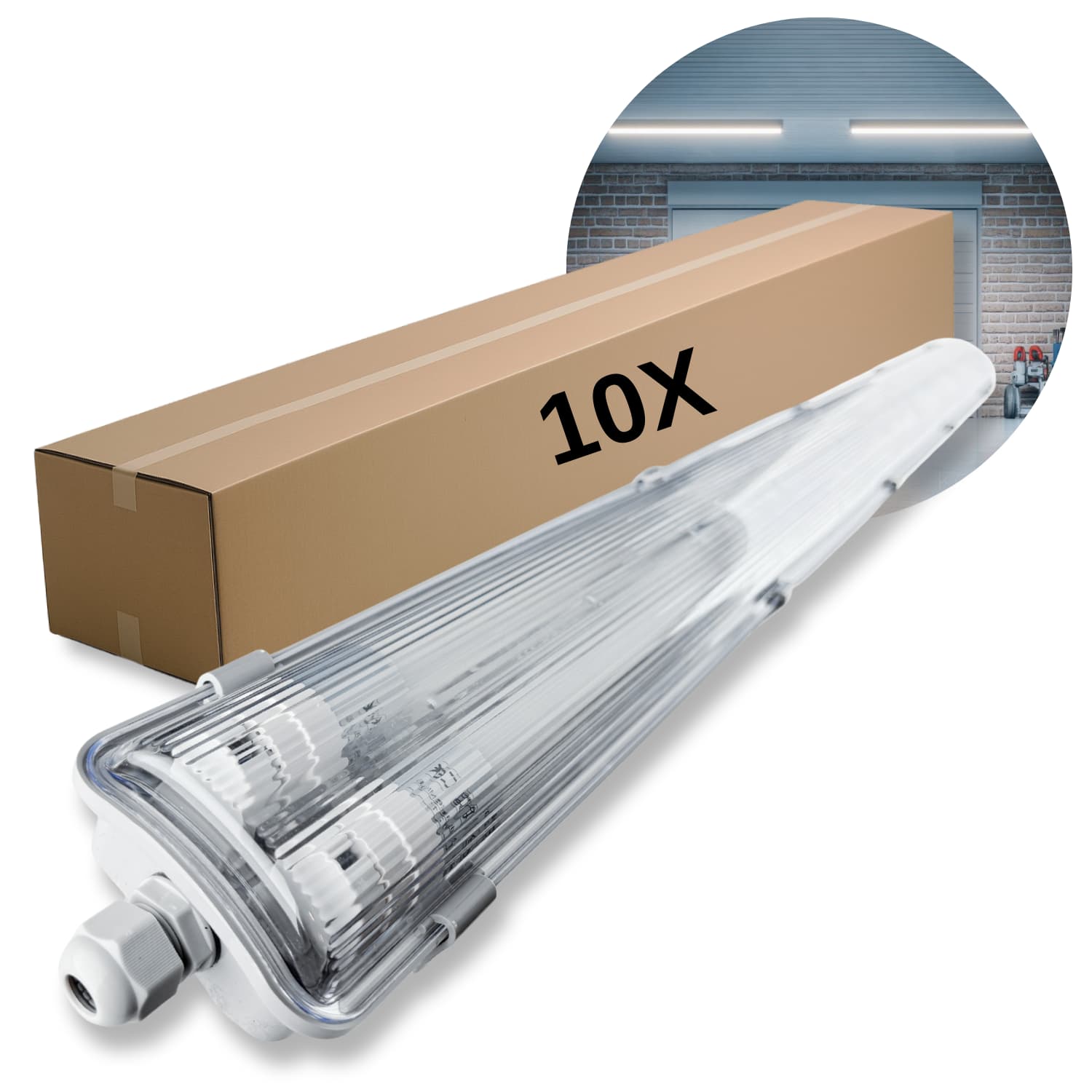 LED Industrieleuchte 120 cm | 10er Pack | 2×18W | 5000K | T8 | Doppelfassung für Leuchtstoffröhren