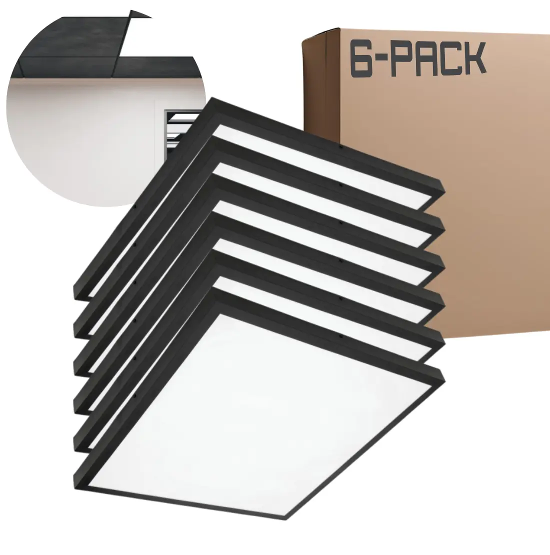 LED Paneel 60x60 | 6-pack | 4000K | 3960lm | 36W | BRISBANE | Ingebouwde frame | Zwart