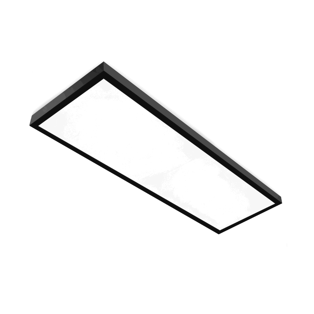Rektangulärt LED Panel 30x120 med svart ram och jämn vit ljusyta för takmontering.