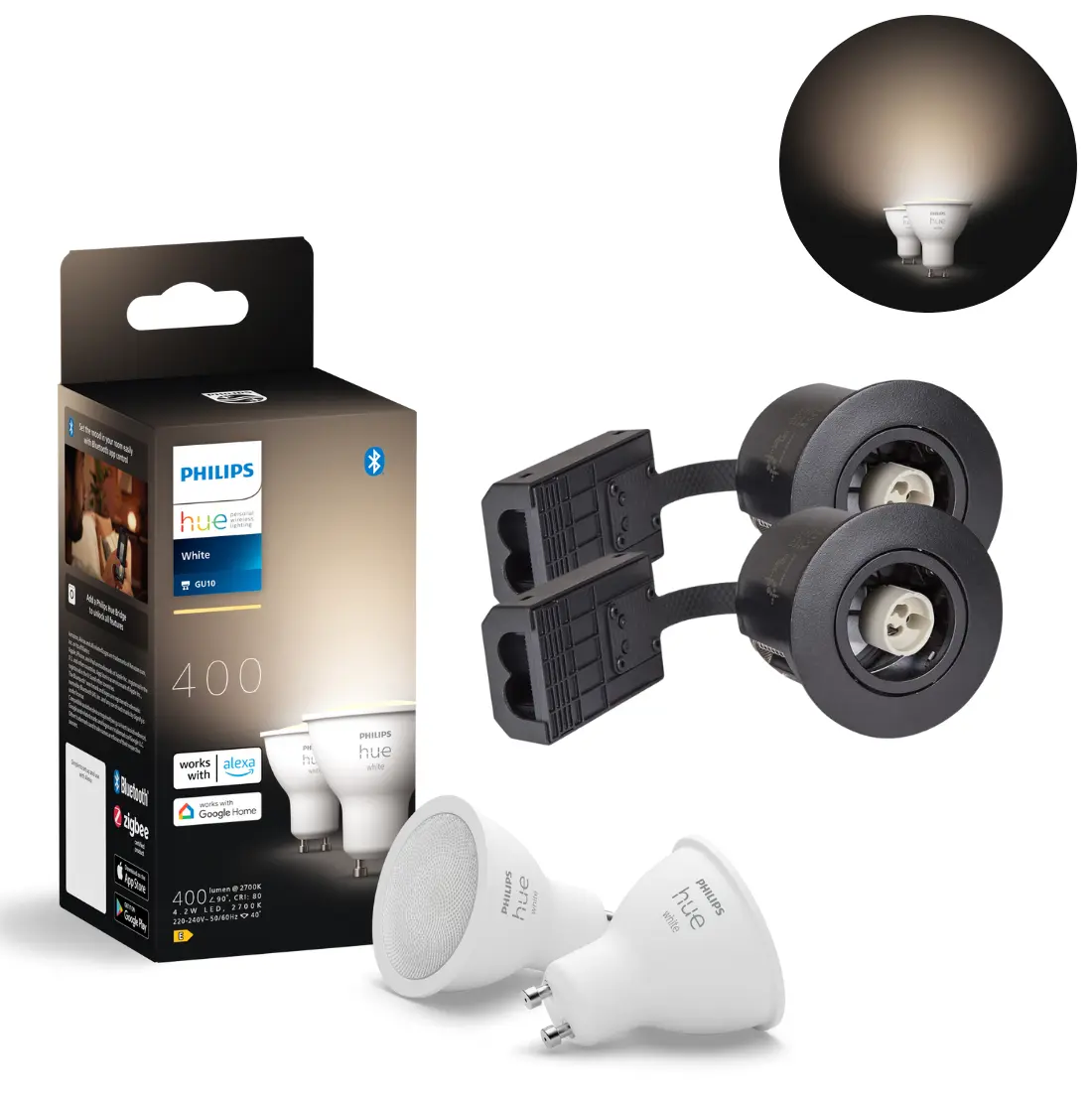 Buiten Inbouwspot Set | Incl. 2x Philips Hue GU10 2700K | Mat Zwart