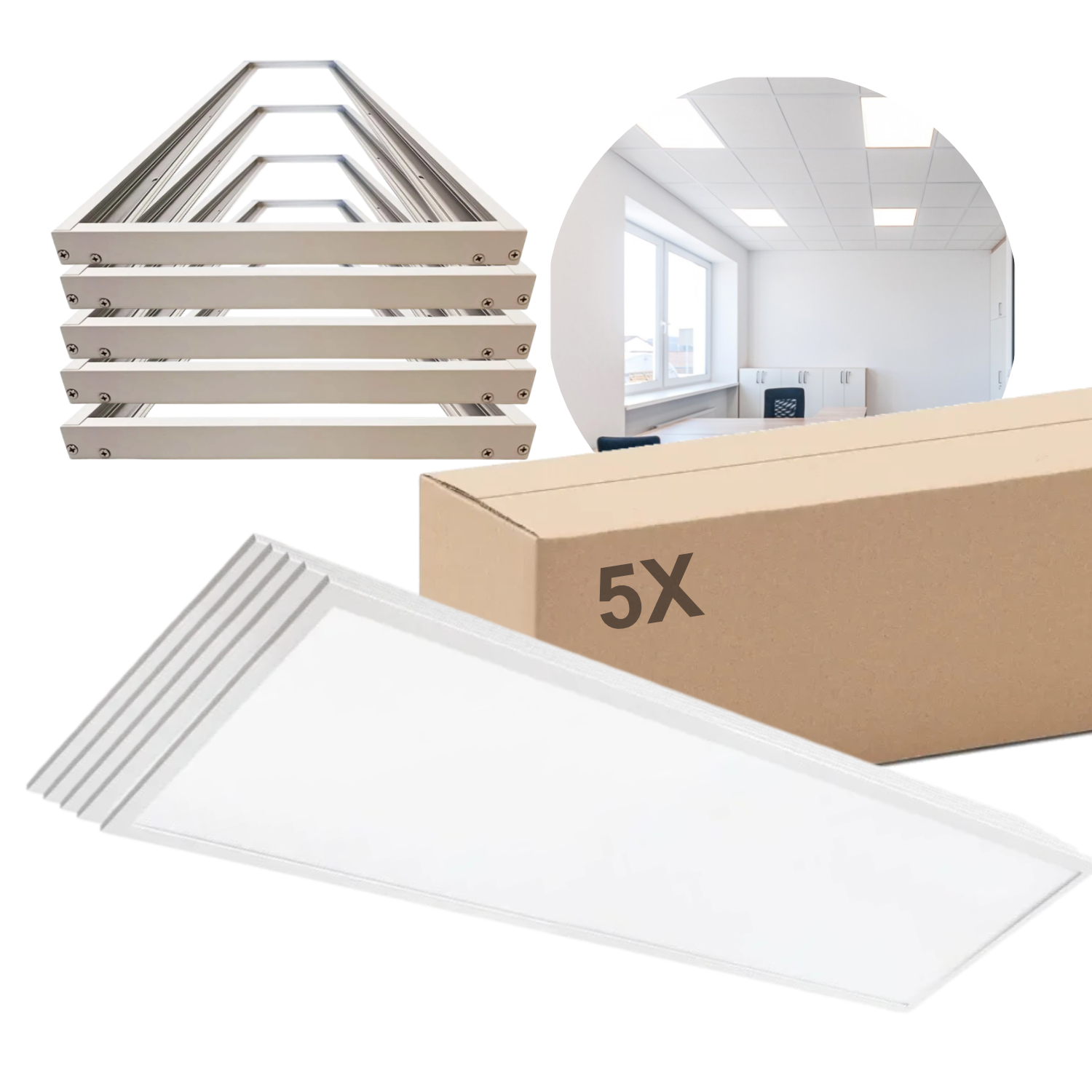 LED Panel 30x120 | 5-Pak | 4000K | 4320lm | 36W | NELIO G2 | Inkl. Rammer til Troldtekt | Hvid