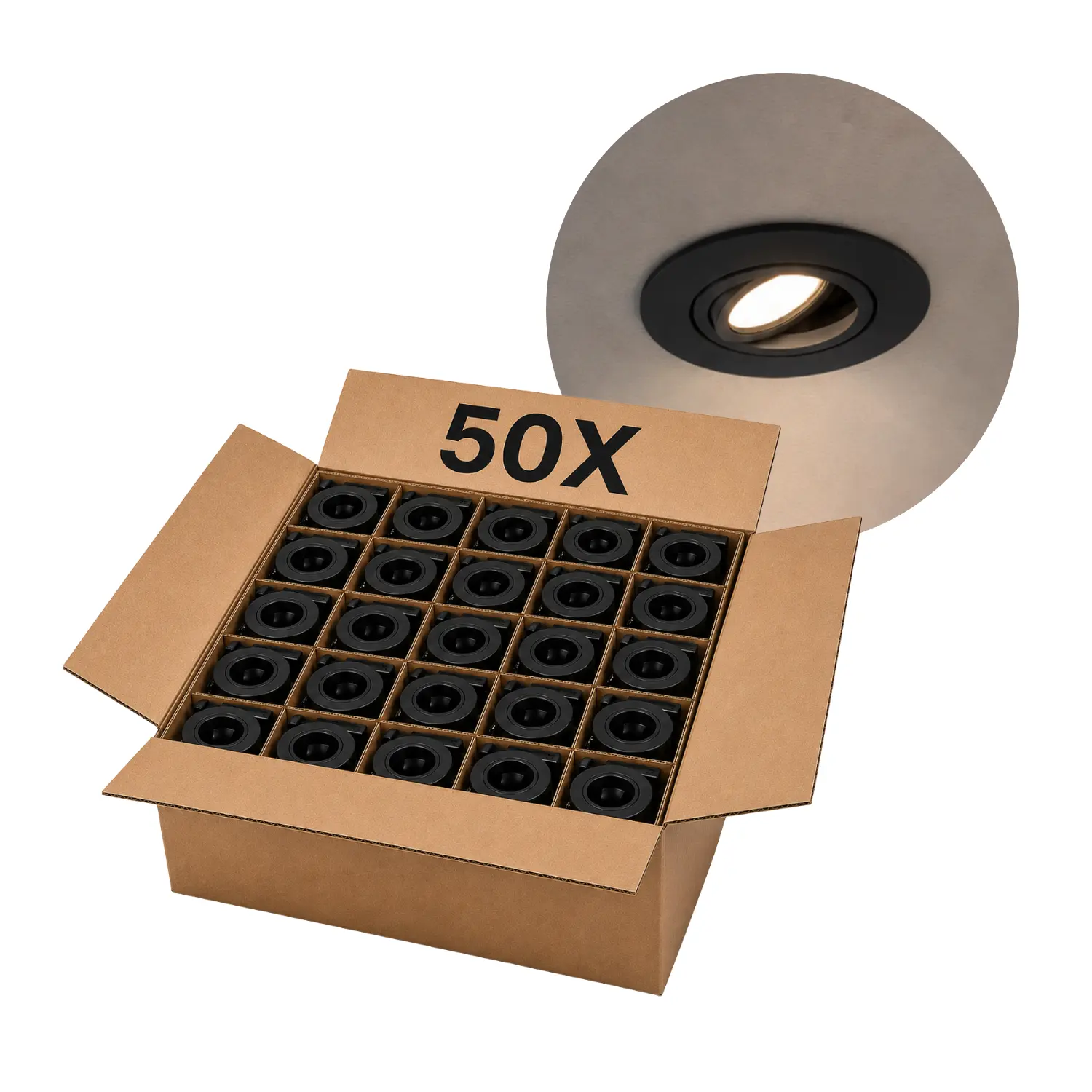 GU10 Infälld spotlampa | 50-pack | Inomhus/utomhus | 230 V | Ø76 mm | PureLED Megapaket | Svart