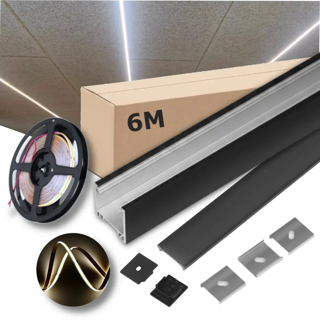 Lyskinne til Troldtekt COB | 6m Sæt | 24v LED | Sort | 4000K