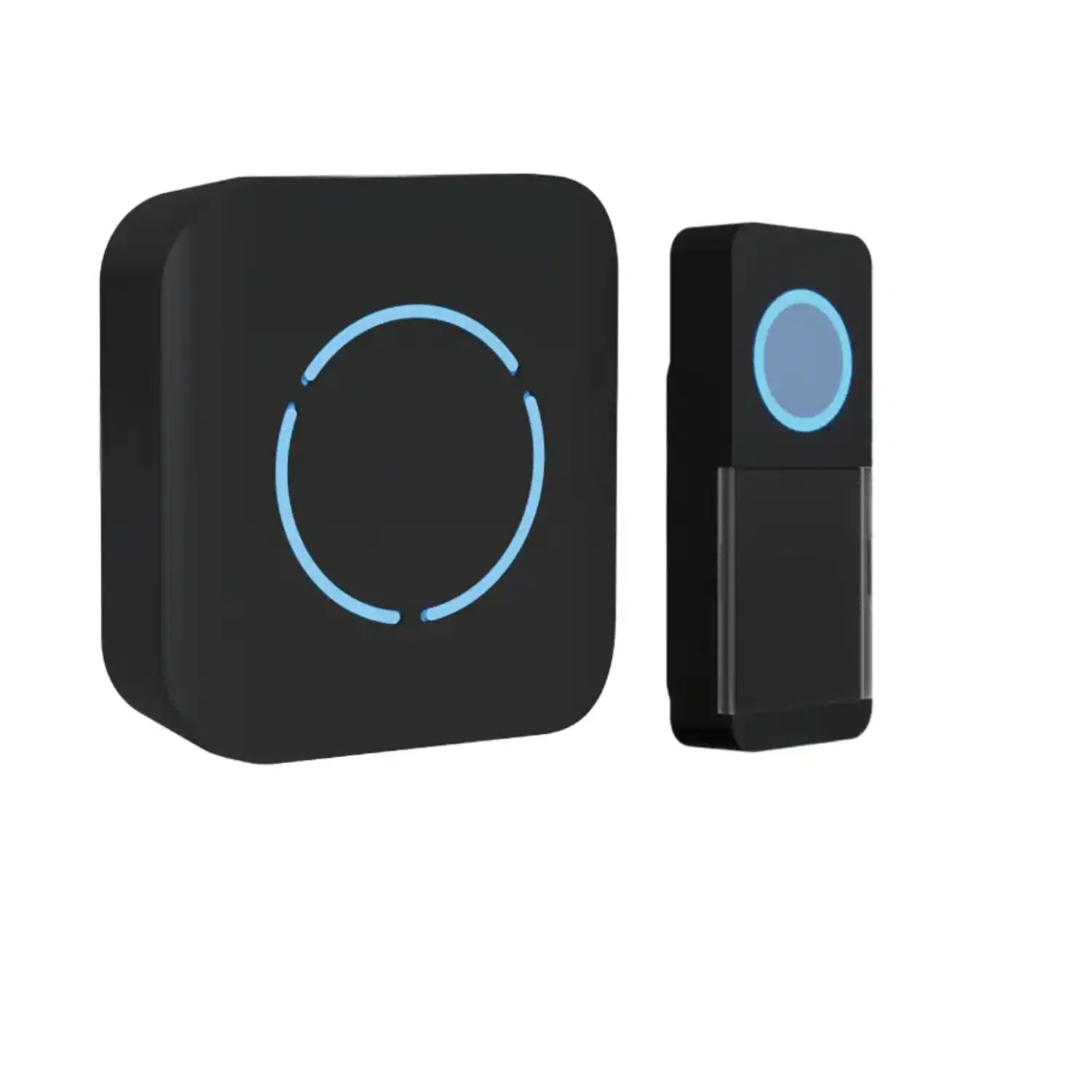 Trådlös dörrklocka | Med blått ljus | 150 meters räckvidd | 36 ringsignaler | IP44 | Svart