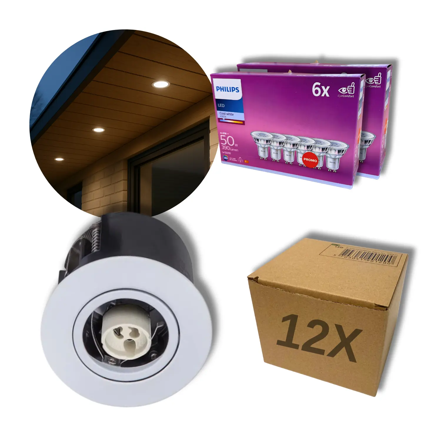 Indendørs Spot - 12-pak - 230V - Indbygningsspot - inkl. Philips GU10 pærer - VENTA - Hvid