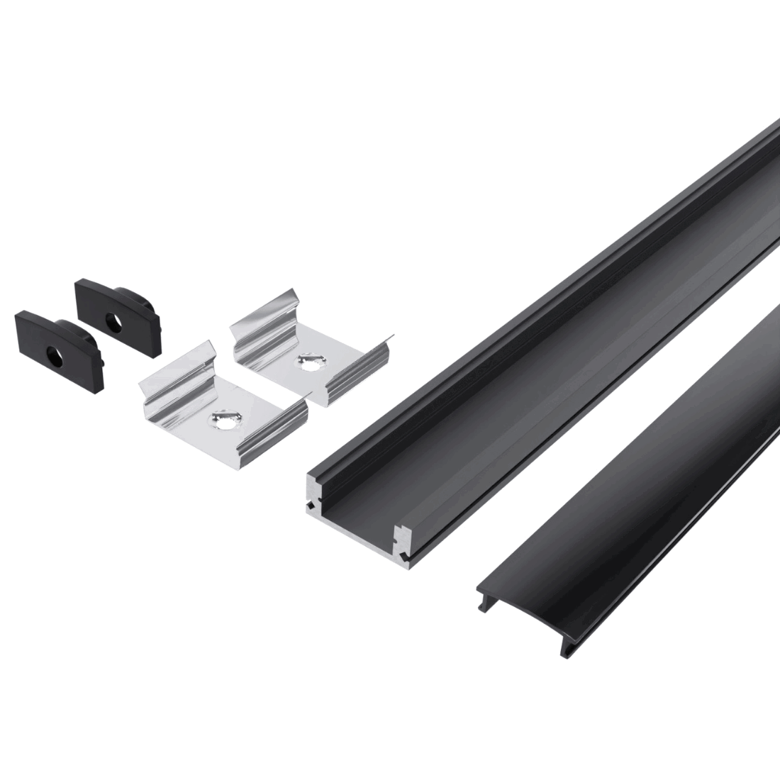 1m Aluminiumprofil med svart diffusor | 17x7mm | Passar för LED strips upp till 12mm