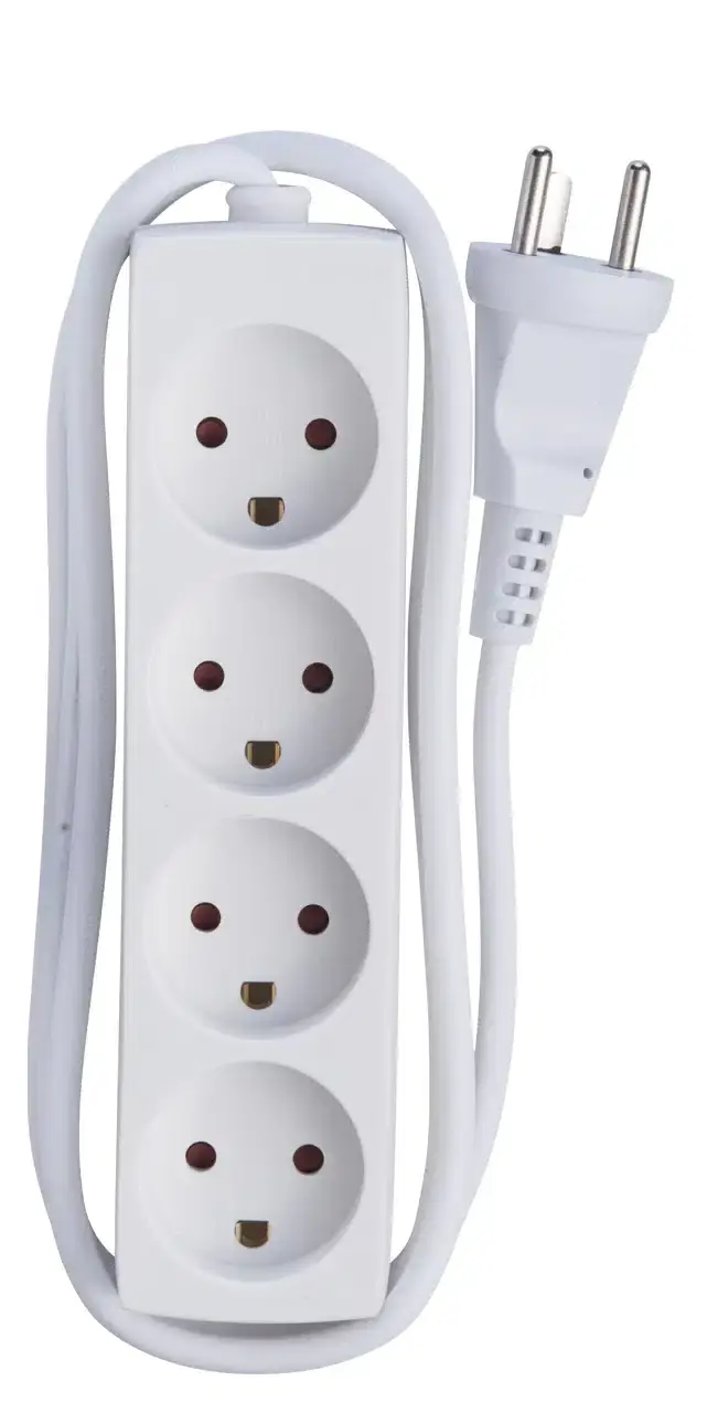 Stikdåse 4 Udtag | M/jord | 1,5M | 230V | 13A | 2990W | Hvid