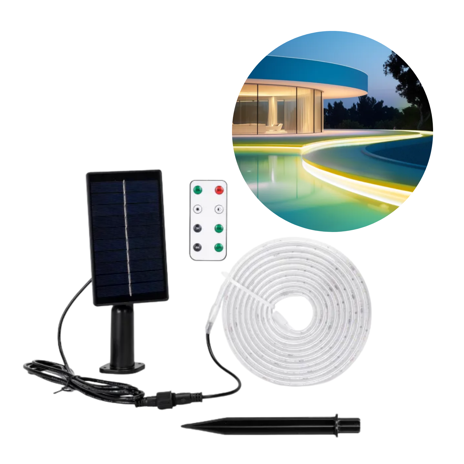Solar LED strip | 2700K | 300lm | 30W | Los zonnepaneel | 2+3 m kabel | Zwart