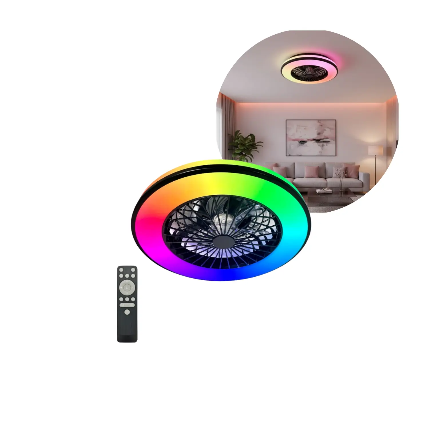 Taklampa med fläkt | 3CCT+RGB | 1300lm | 48W+15W | VENTELUX | Vit