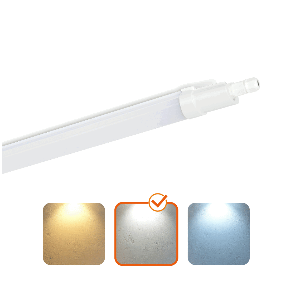 LED armatur med 4000K lysfarve, vist med tre farvetemperaturer til sammenligning.