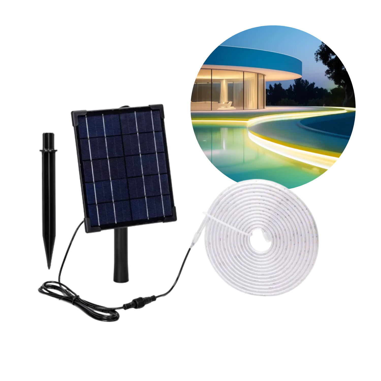 Solar LED strip | RGB | 300lm | 30W | Los zonnepaneel | 2+3 m kabel | Zwart