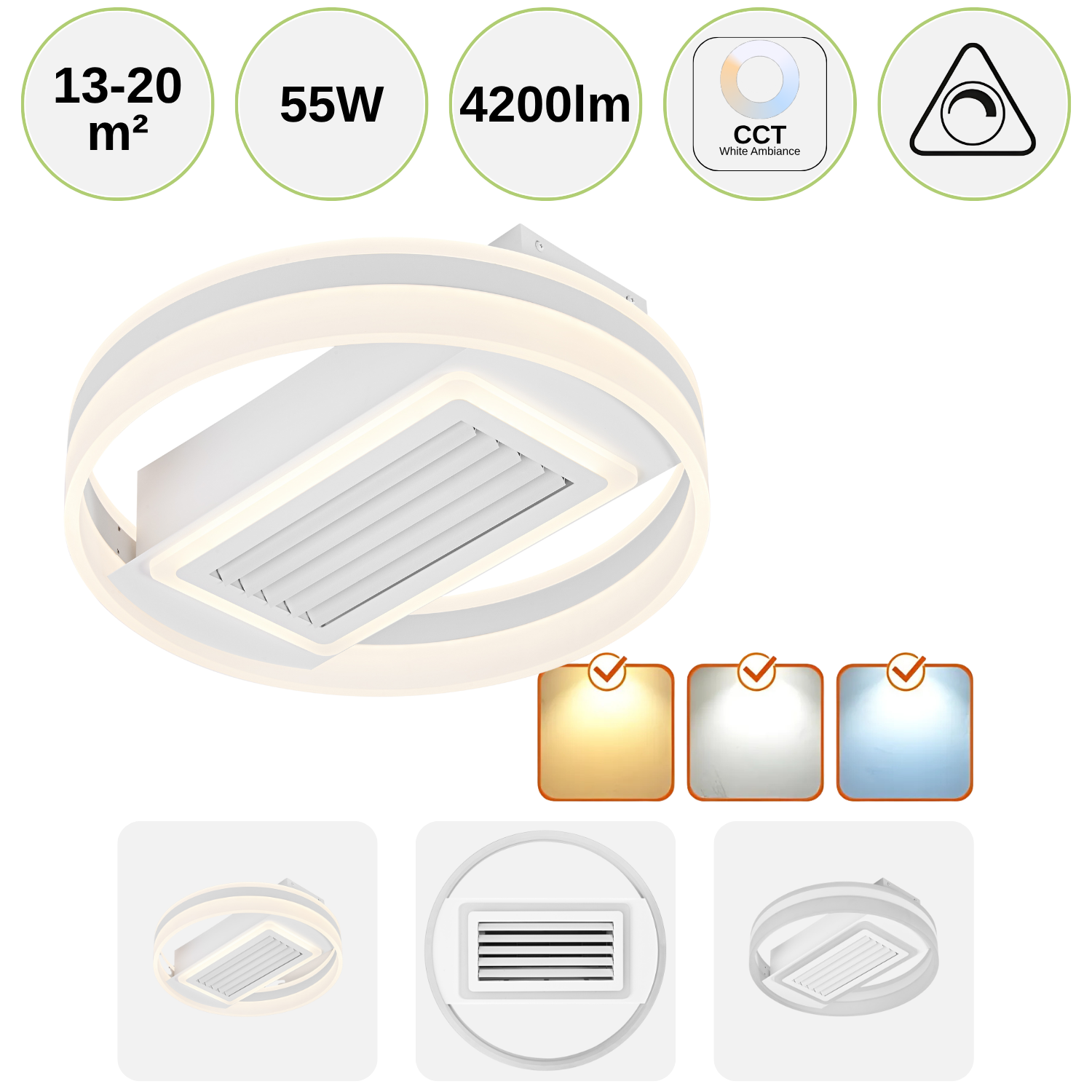 OSRAM Loftventilator med lys | 55W | CCT 3000-6500K | Ø500 | Fjernbetjening OSRAM Loftventilator med lys | 55W | CCT 3000-6500K | Ø500 | Fjernbetjening