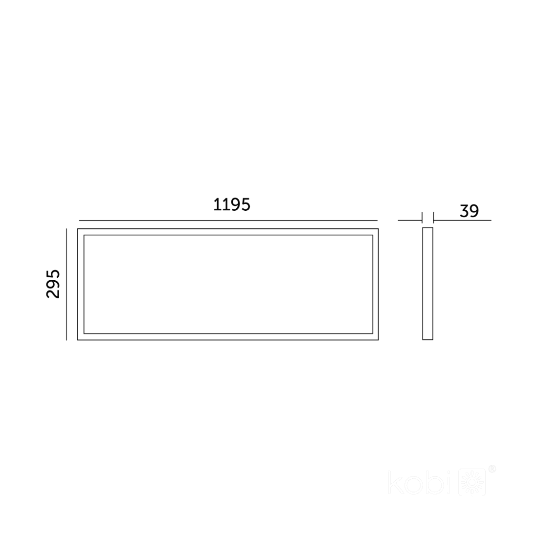 Teknisk ritning av LED Panel 30x120 med mått 1195x295x39 mm.