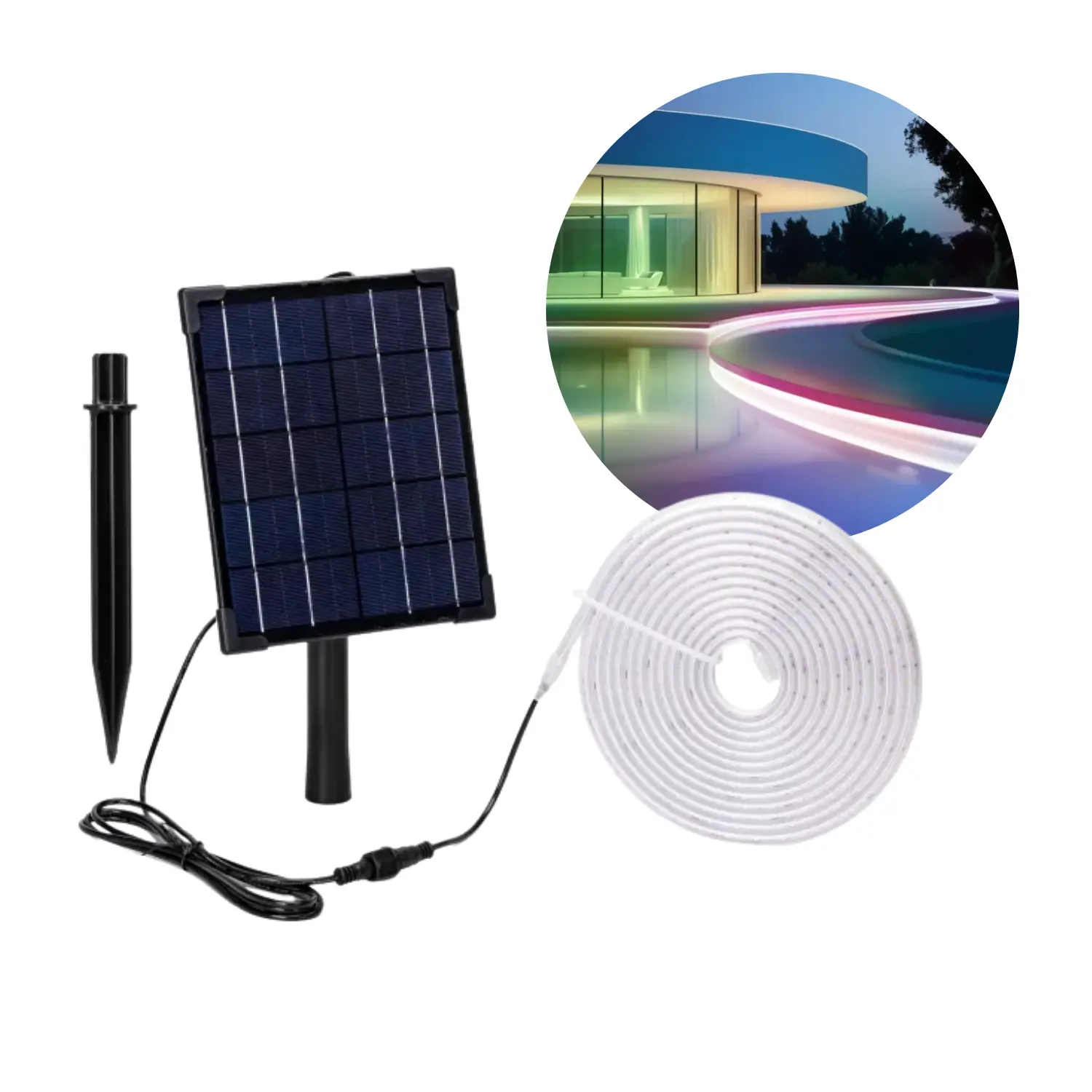 Solar LED strip | 5m | RGB | 500m | 30W | Los zonnepaneel | 2m kabel | Zwart