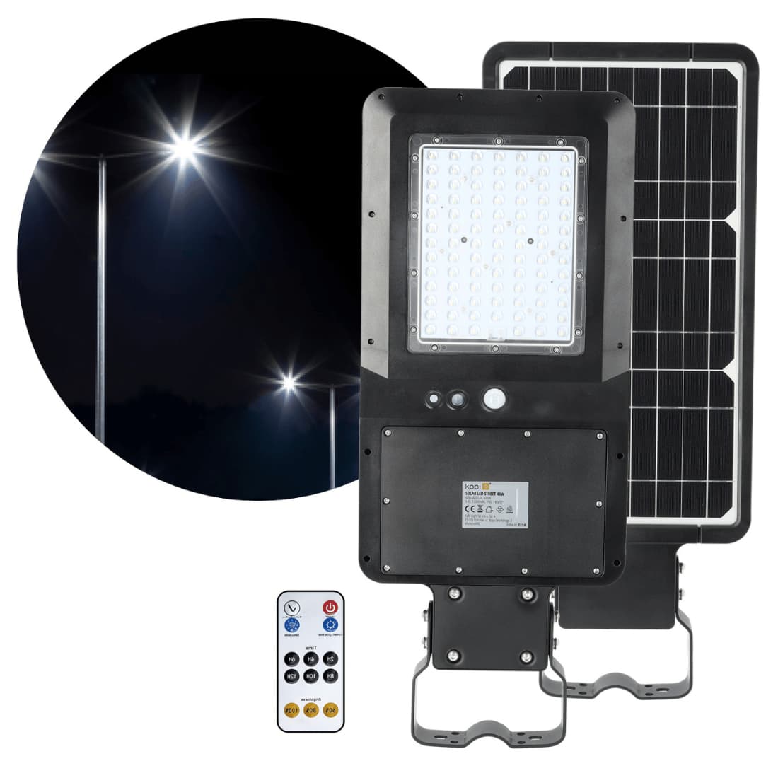 Straßenlampe Solar | 4000K | 4800lm | IP65 | Bewegungssensor | STREET | Schwarz