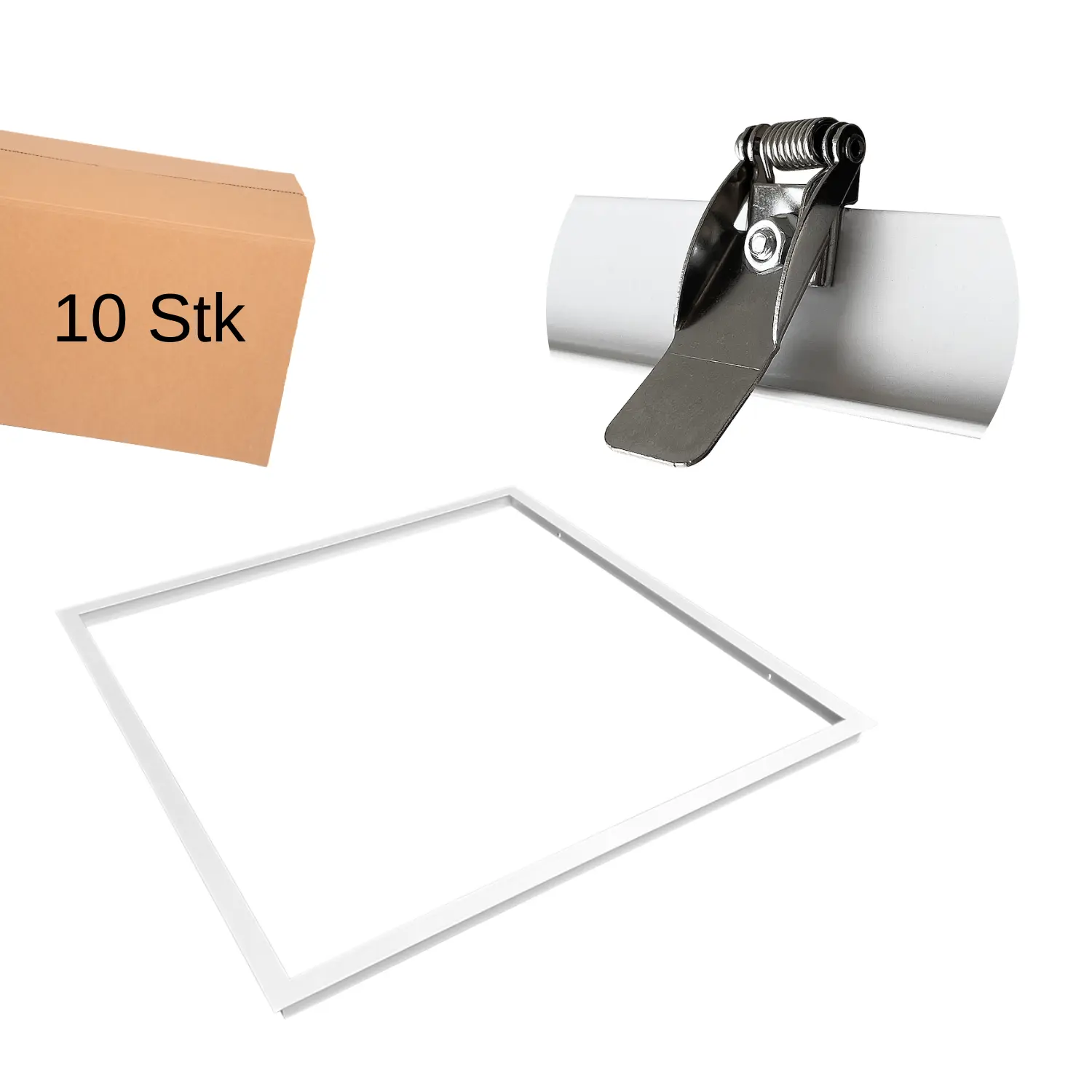 Einbaurahmen für LED-Panel 60x60 | 10er-Pack | 25mm | Klick für Gips &amp; Troldtekt | Weiß