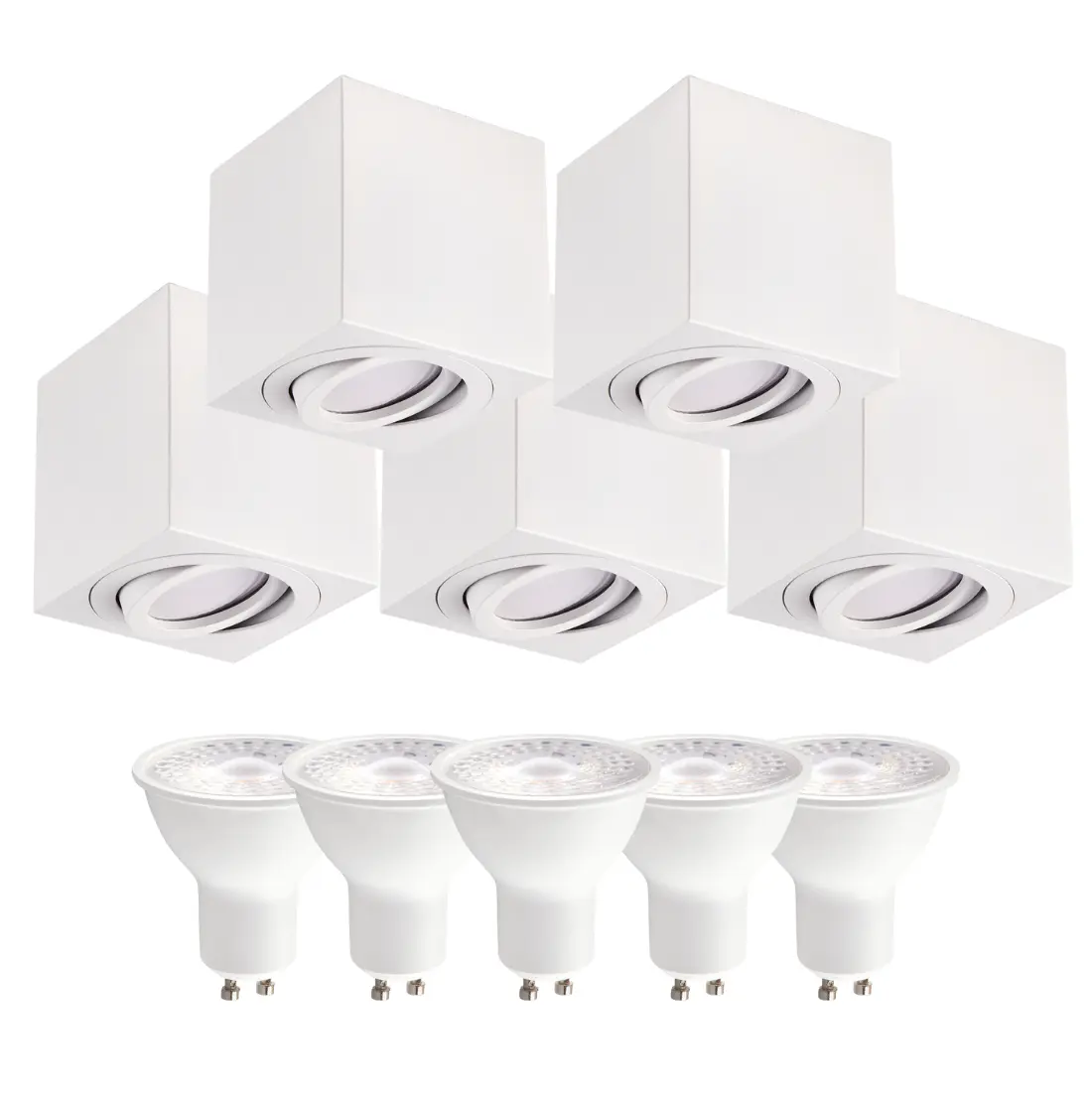 5er-Pack Aufbauleuchten | GU10 3000K | Quadratisch | Weiß | Schwenkbar | Innenbereich | 230V