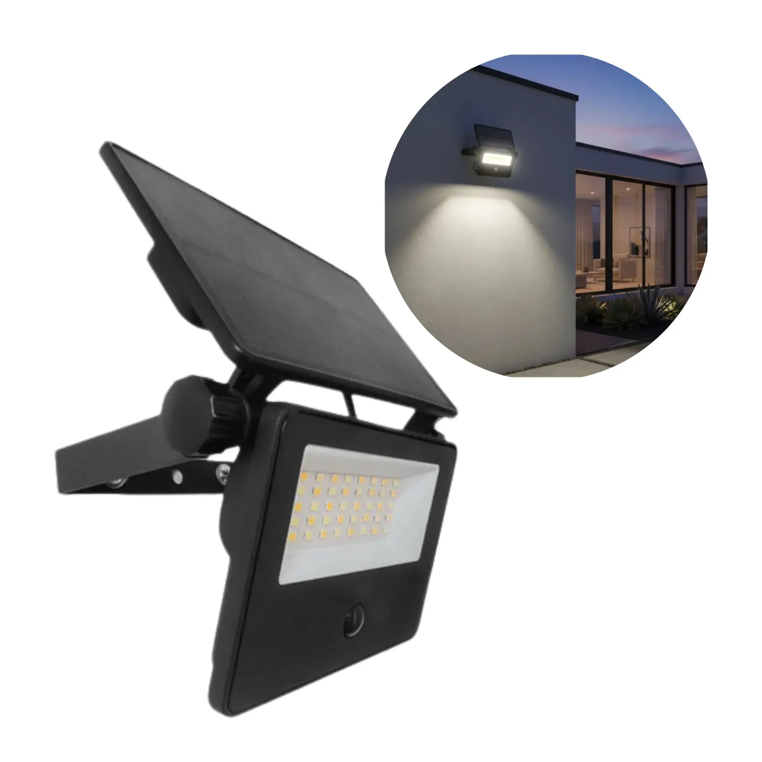 LED-solcellsdriven väggstrålkastare | 20 W | 1 600 lm | 3CCT | IP54 | Svart
