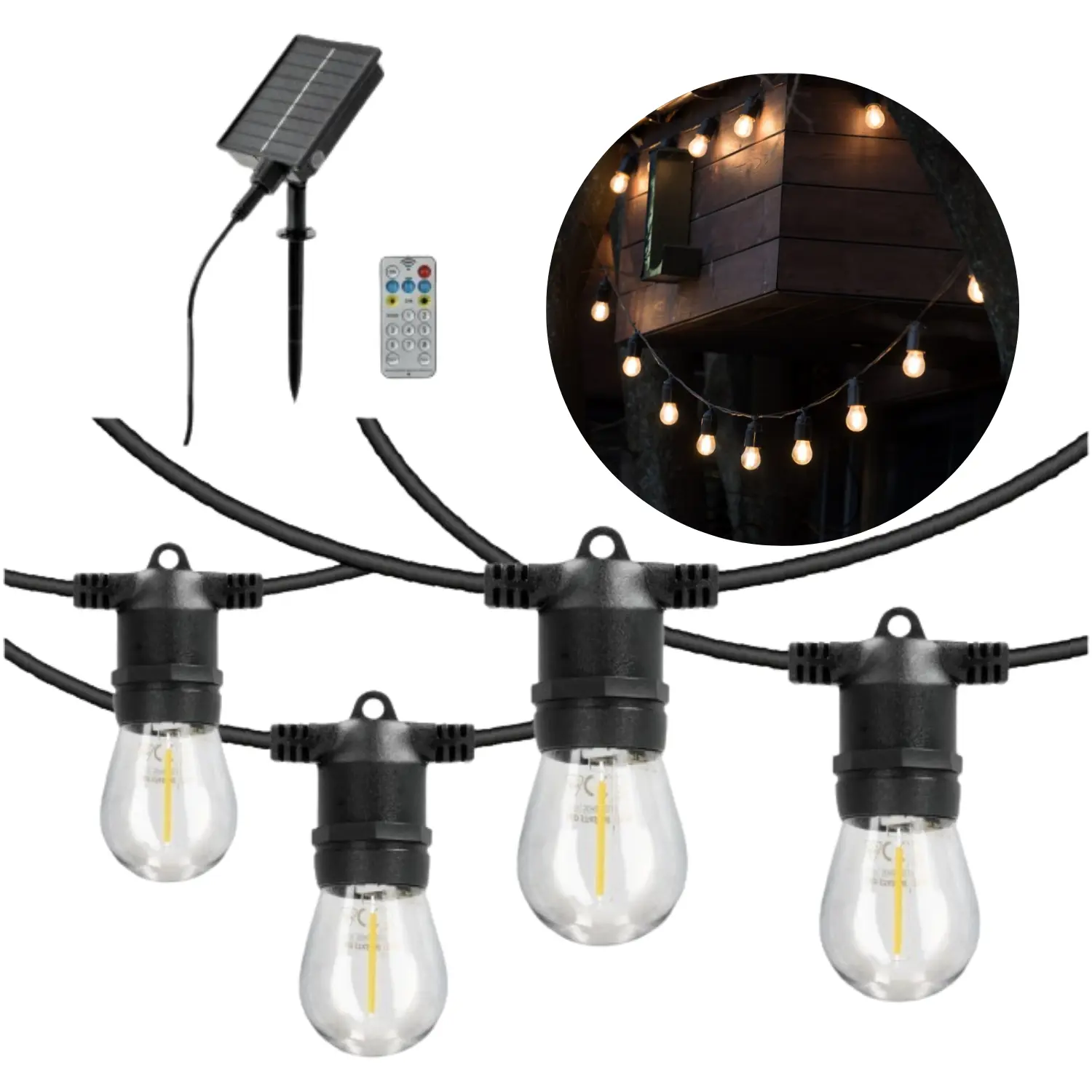 Solar-Lichterkette mit Glühbirnen | 20m | 2700K | STARLIGHT NEO | Schwarz