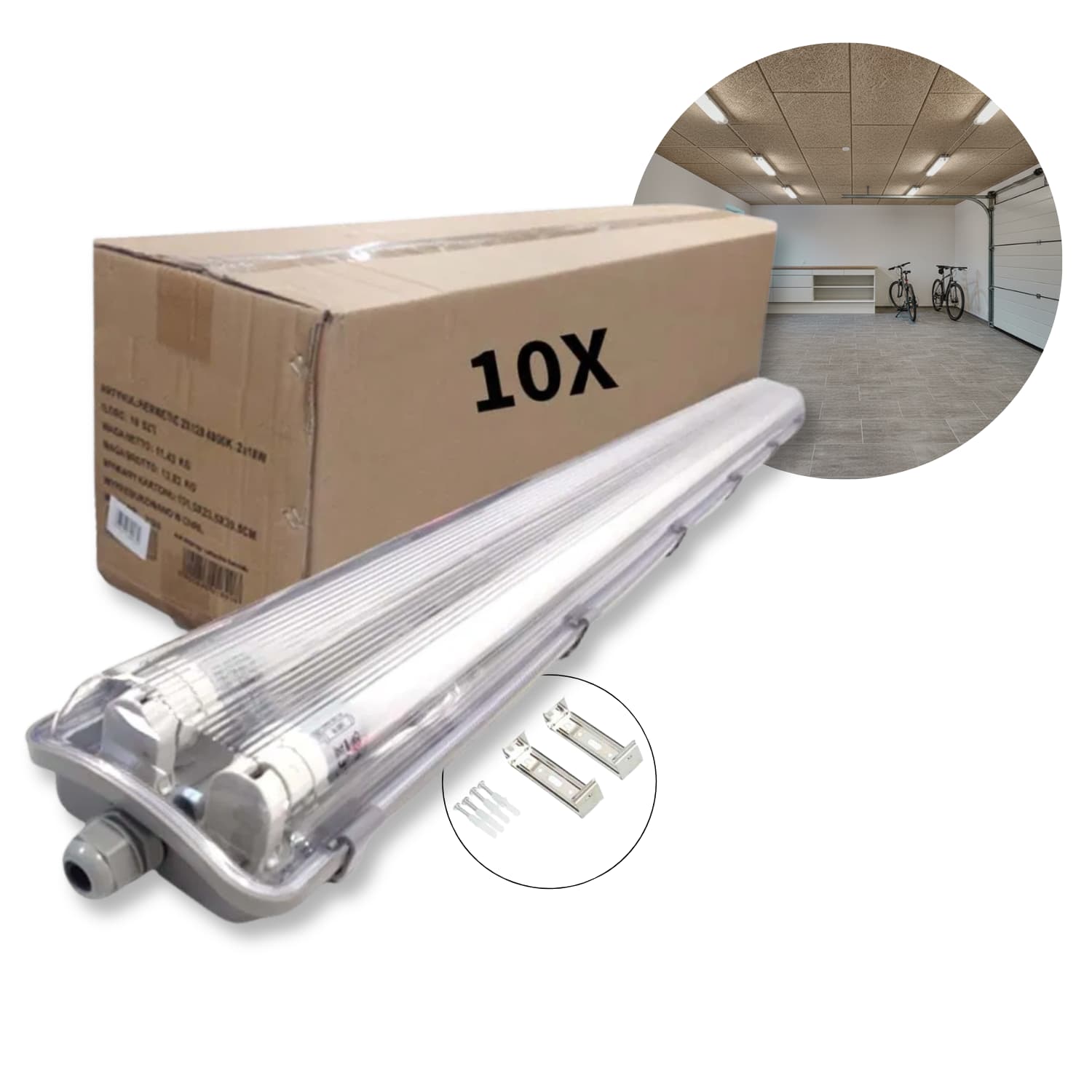 LED industrie leuchten | 120cm | 10er-Pack (Set-Preis) | 2x18W | T8 LED-Schlauch | 4000K