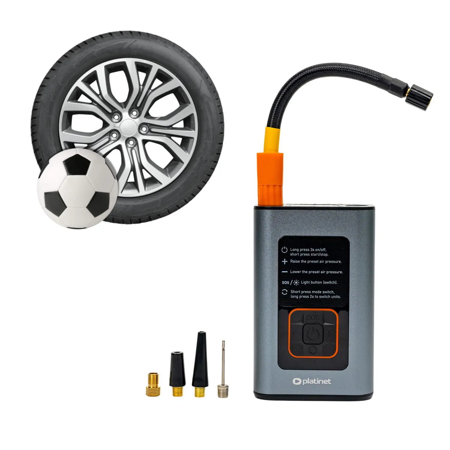 Elektrisk Luftkompressor | Pumpe til bil- og cykeldæk | 3i1 | 4000mAh Powerbank