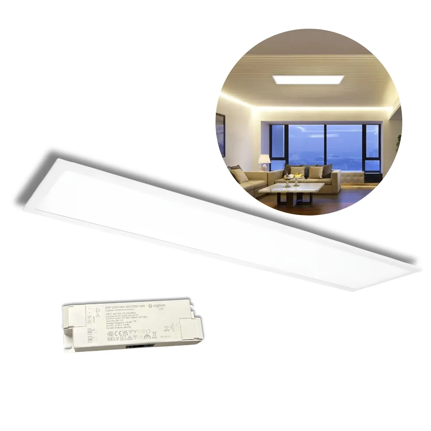 LED-Panel 30 x 120 | 4000 K | 4500 lm | 25 W | BRIGHT | UGR19 | Zigbee | Weiß
