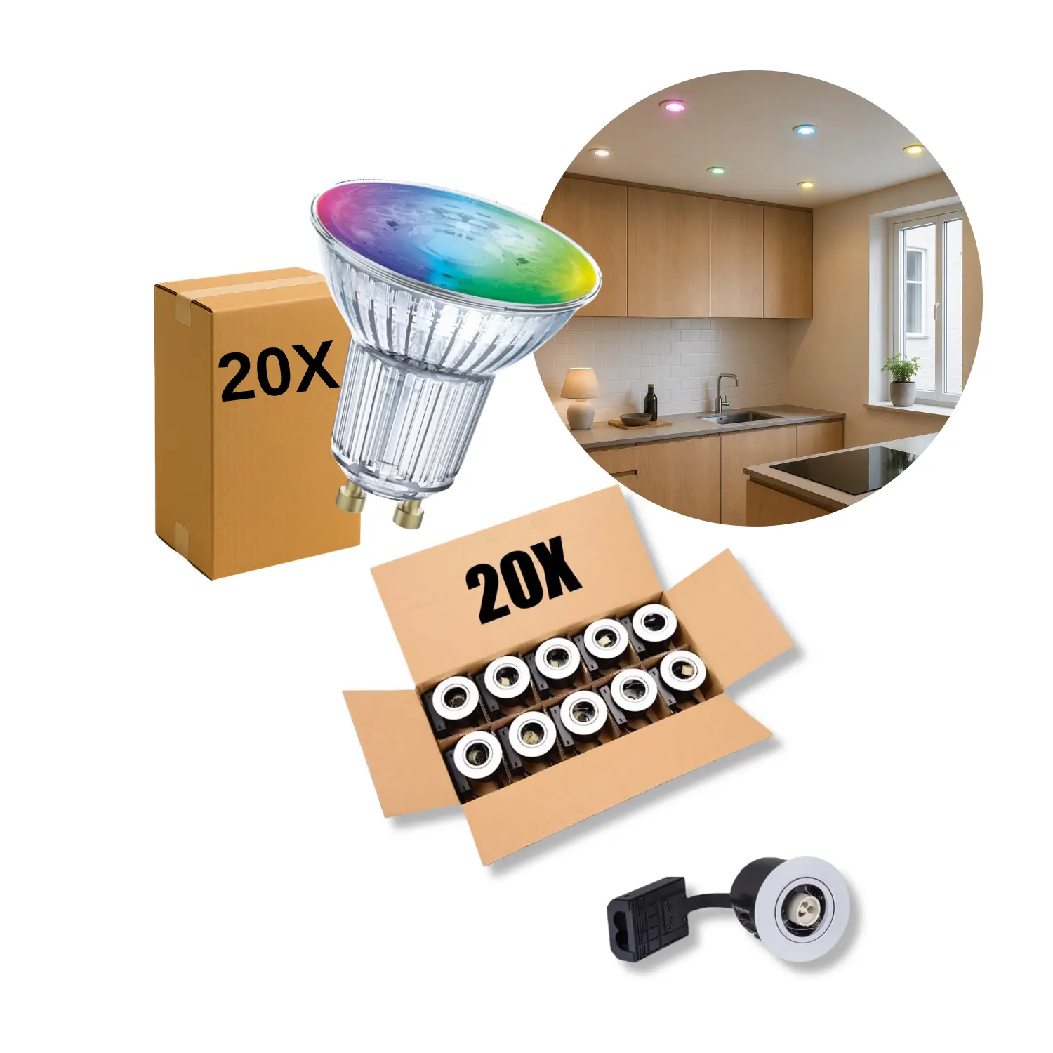 GU10 inbouwspot | 20-pak | incl. Zigbee lampen | RGB+CCT | 300lm | 4.9W | VENTA | Wit