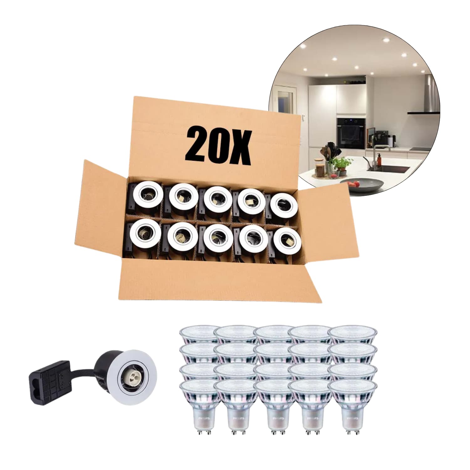 Indendørs Gu10 Spot - Mat Hvid - Inkl. Philips Master Pære - 2700K - VENTA - 20 stk. pakke (Sætpris)