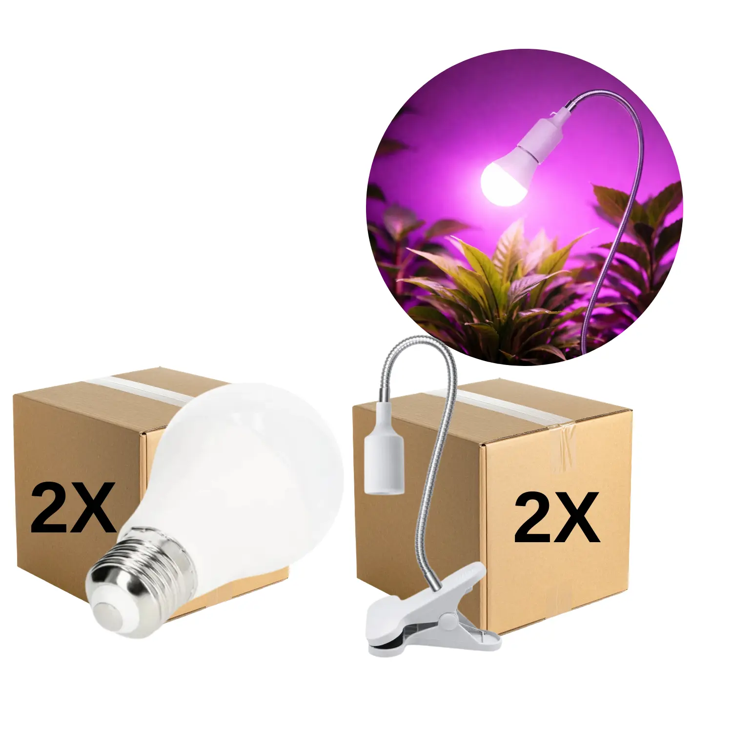 Tillväxtlampa + glödlampa | 2-pack | 14,4 PPF | 11W | med klämma | vit