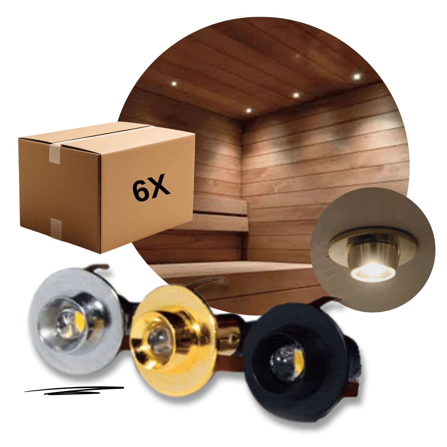 Saunaverlichting | Zilver | 6 stuks | 3000K | SaunaLED