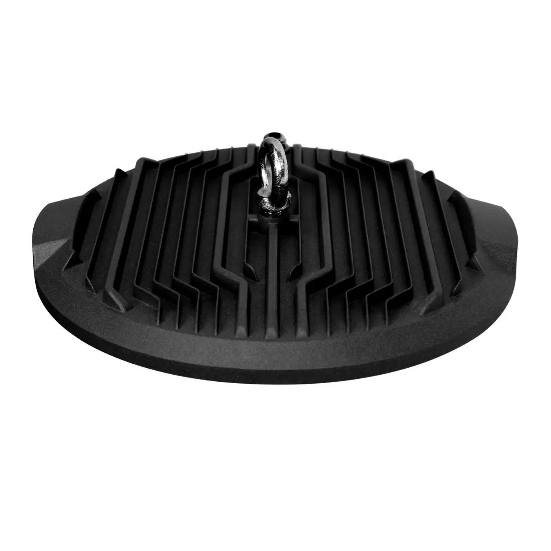 Industrilampe LED High Bay 200W med 24000lm, 4000K neutral hvid, IP65 tæthedsgrad og IK10 slagfasthed. Lampen set bagfra med sort køleribbedesign og ophængsøje for solid montering.