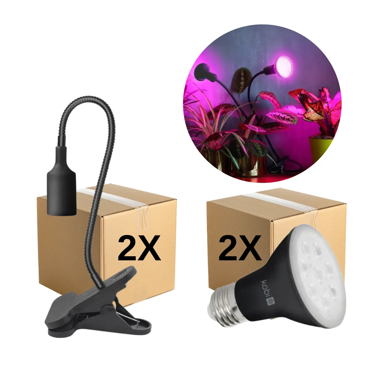 Groeilamp + Lamp | 2-Pack | 7.4 PPF | 7W | Met Klem | Zwart
