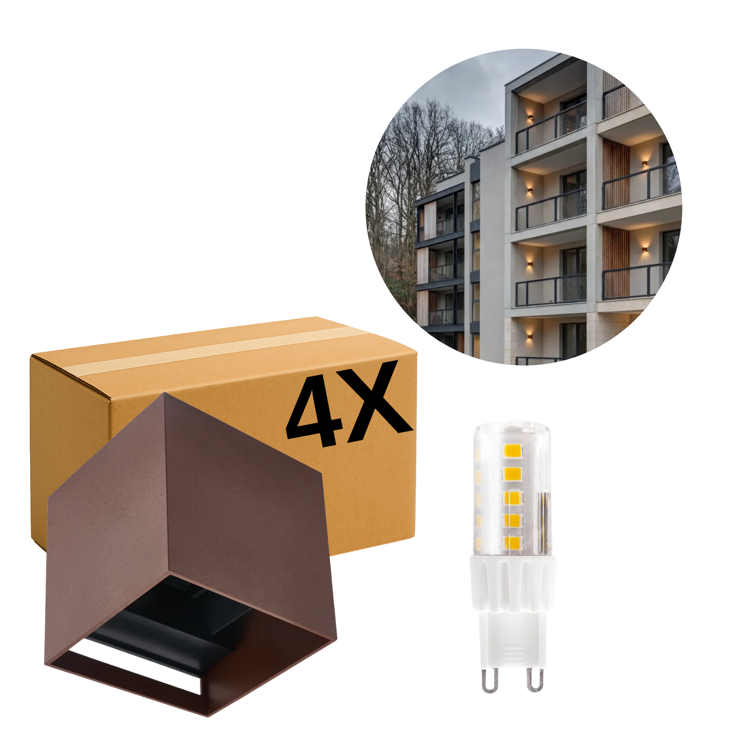 4X vägglampa för utomhusbruk och 4X G9-lampa | 4W | LED | 3000K | IP65