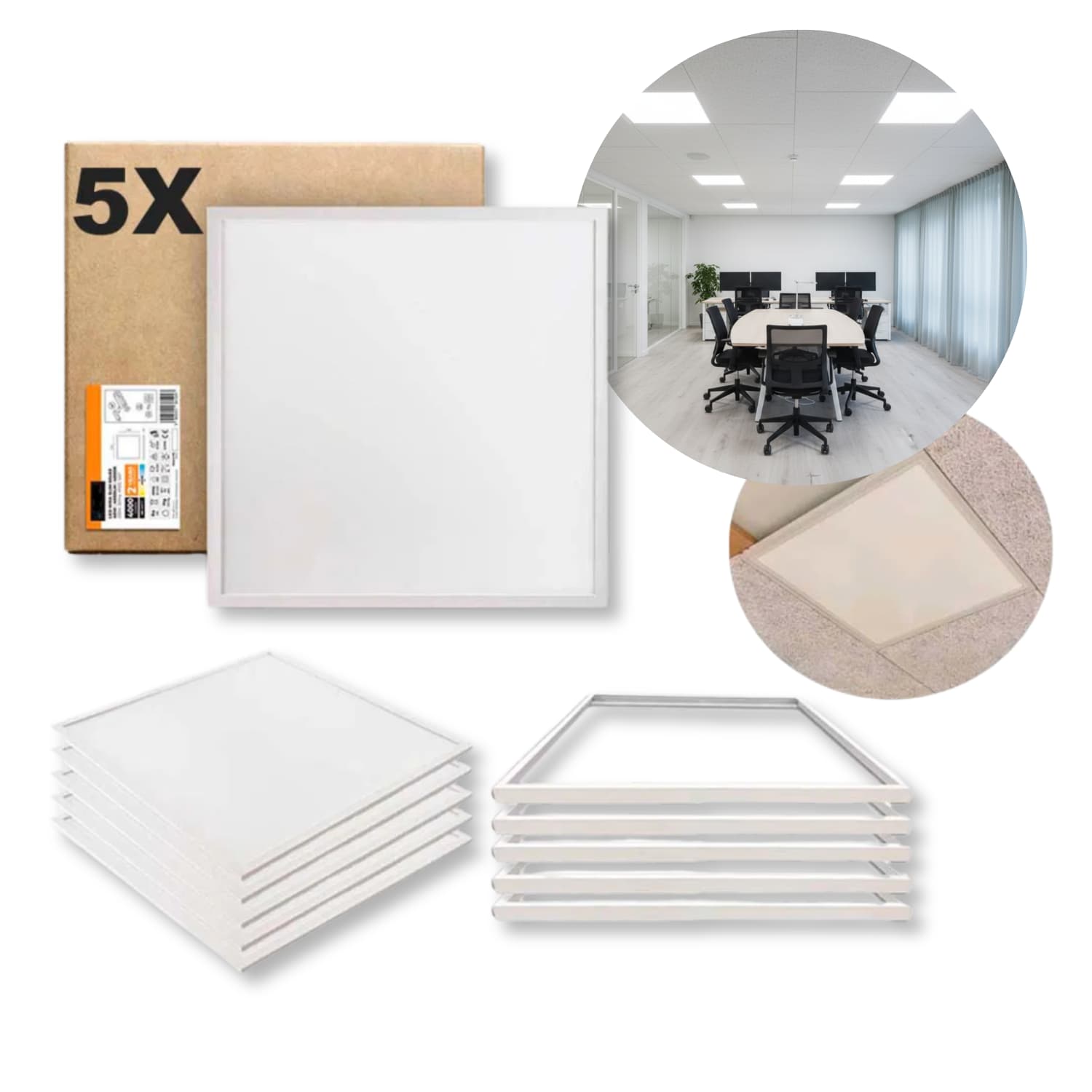 LED Paneel 60x60 | 5-pack | 4000K | 4000lm | 40W | NIRA | Incl. Troldtekt frame | Wit