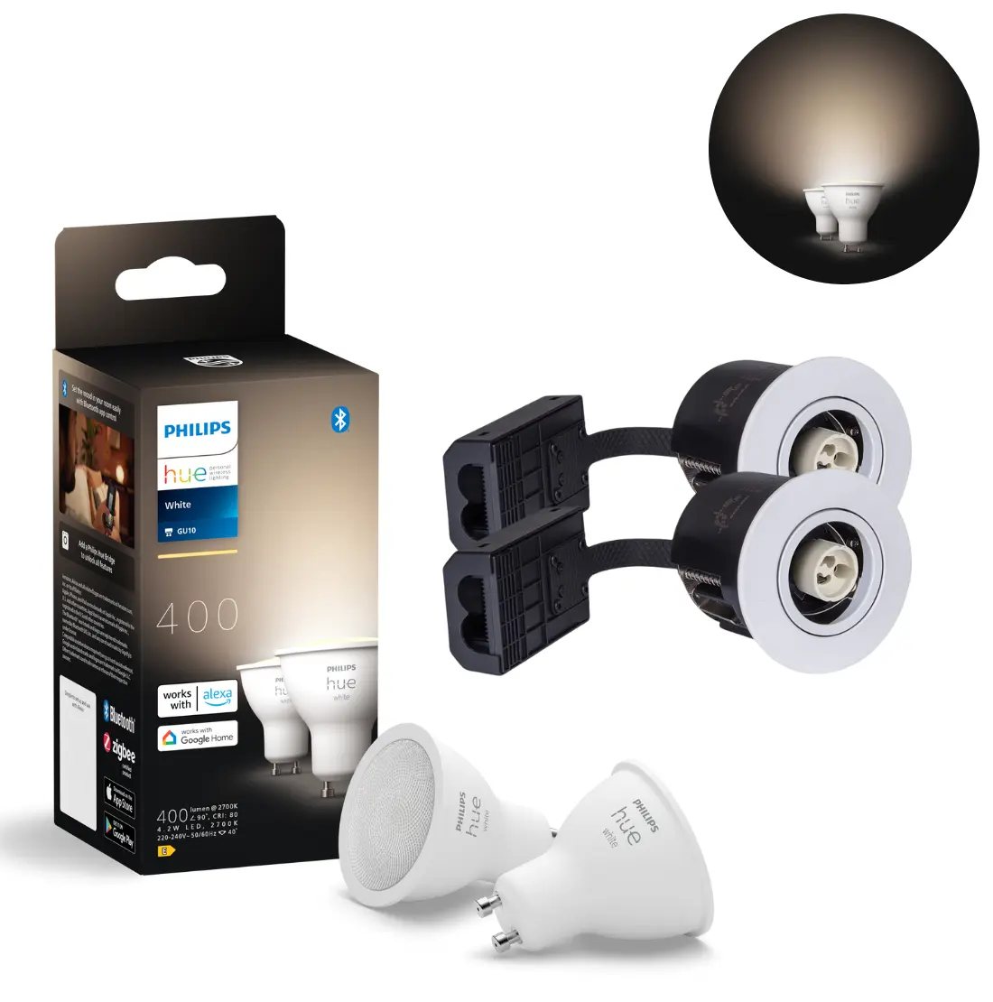 Buiten Inbouwspot Set | Incl. 2x Philips Hue Gu10 2700K | Wit