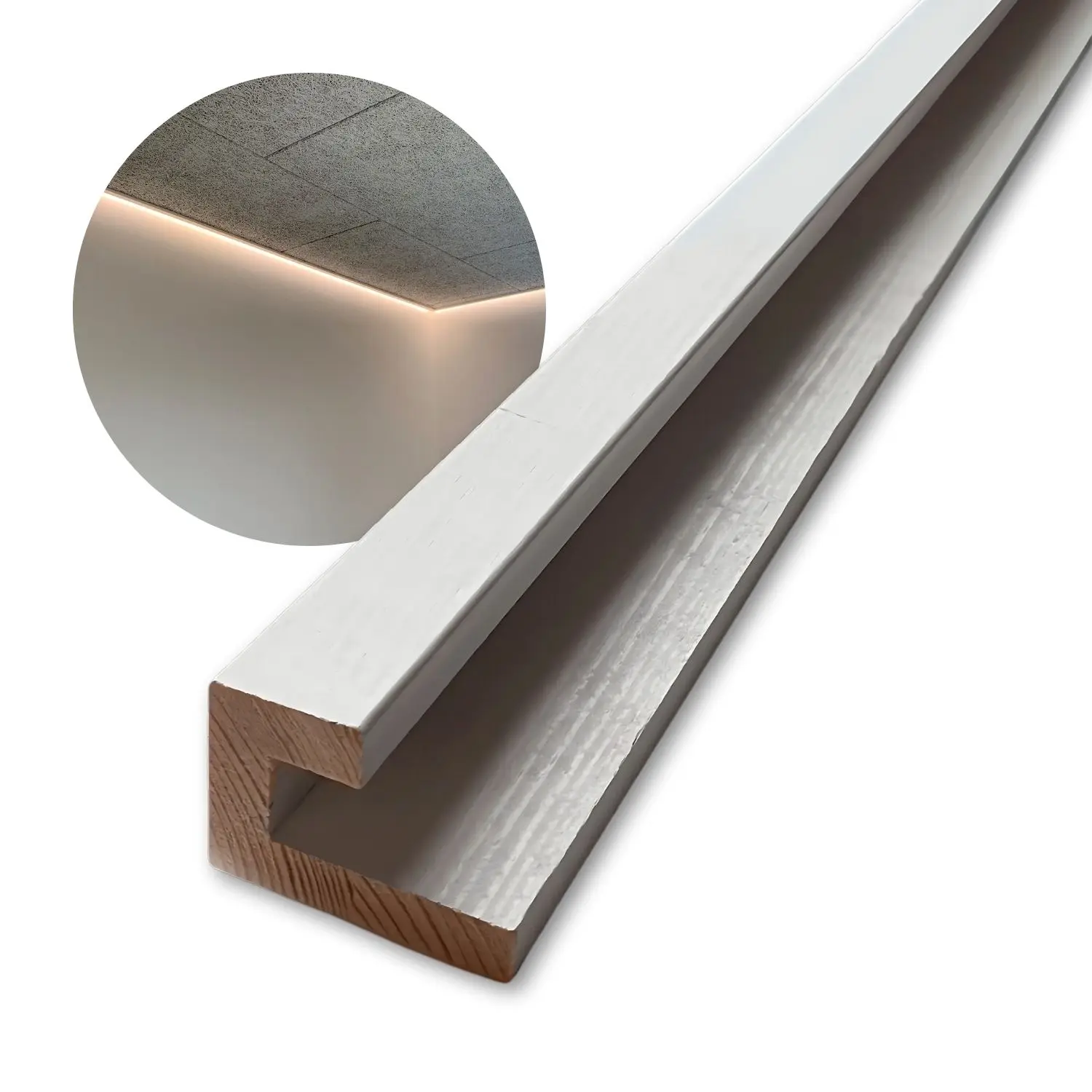 Træskinne for indirekte lys | 150cm | Til LED Strip | Hvid Træskinne for indirekte lys | 150cm | Til LED Strip | Hvid