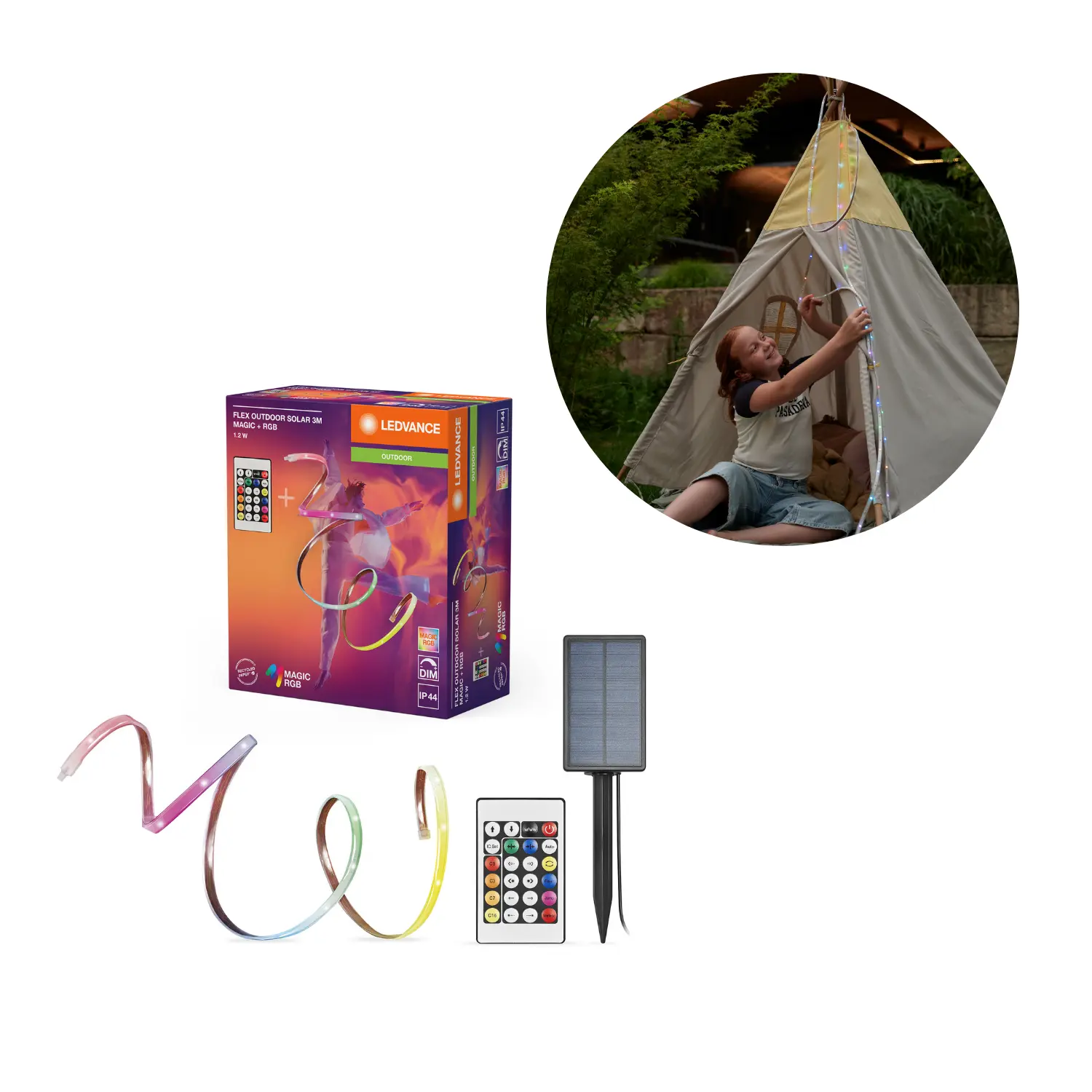 OSRAM Outdoor LED Strip | Solar | 5m | RGB | 1.2W | mit Fernbedienung | Plug N Play